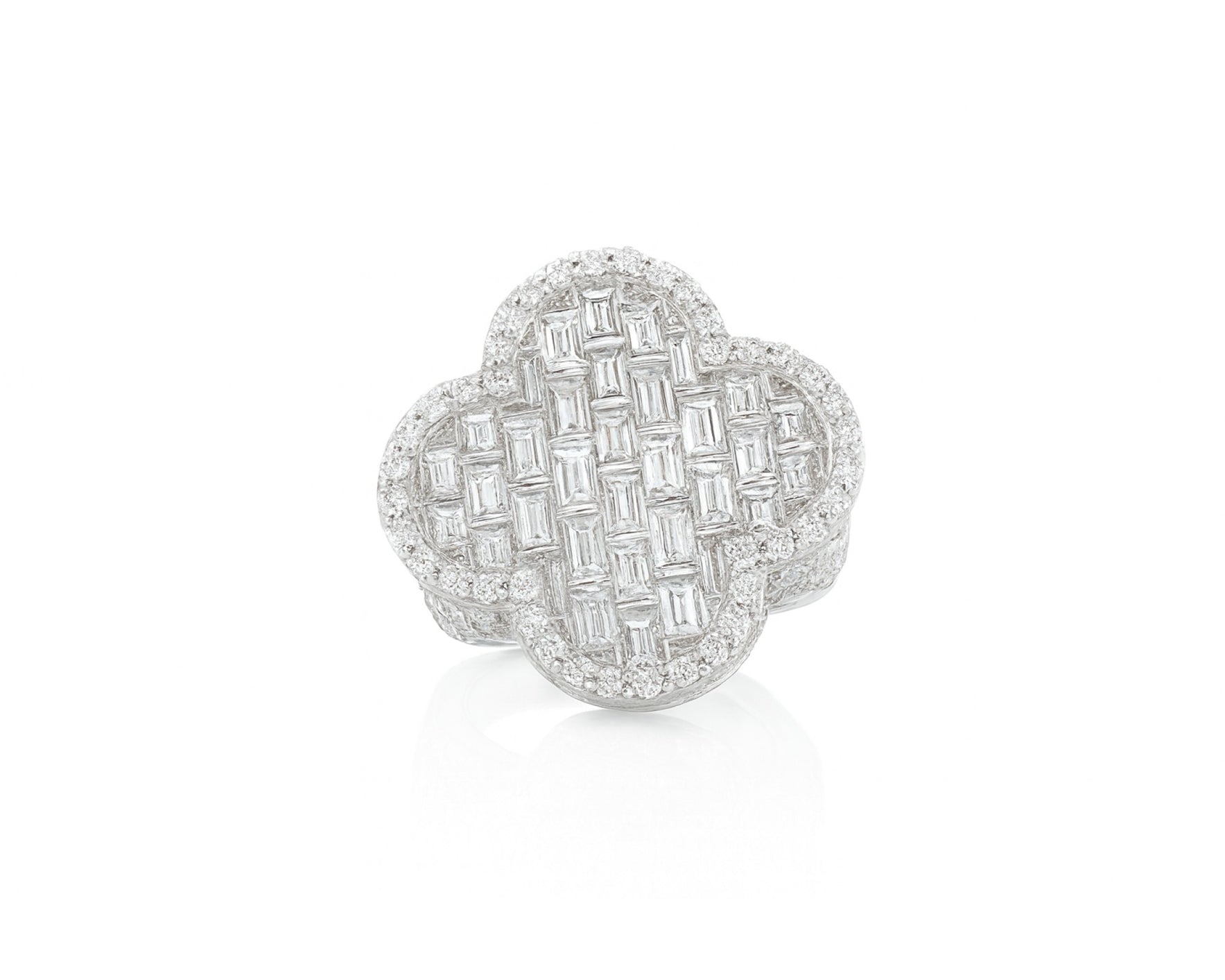 14k Gold Large Clover Ring with Baguette & Round Diamonds 6.01ct – lifestyle 503