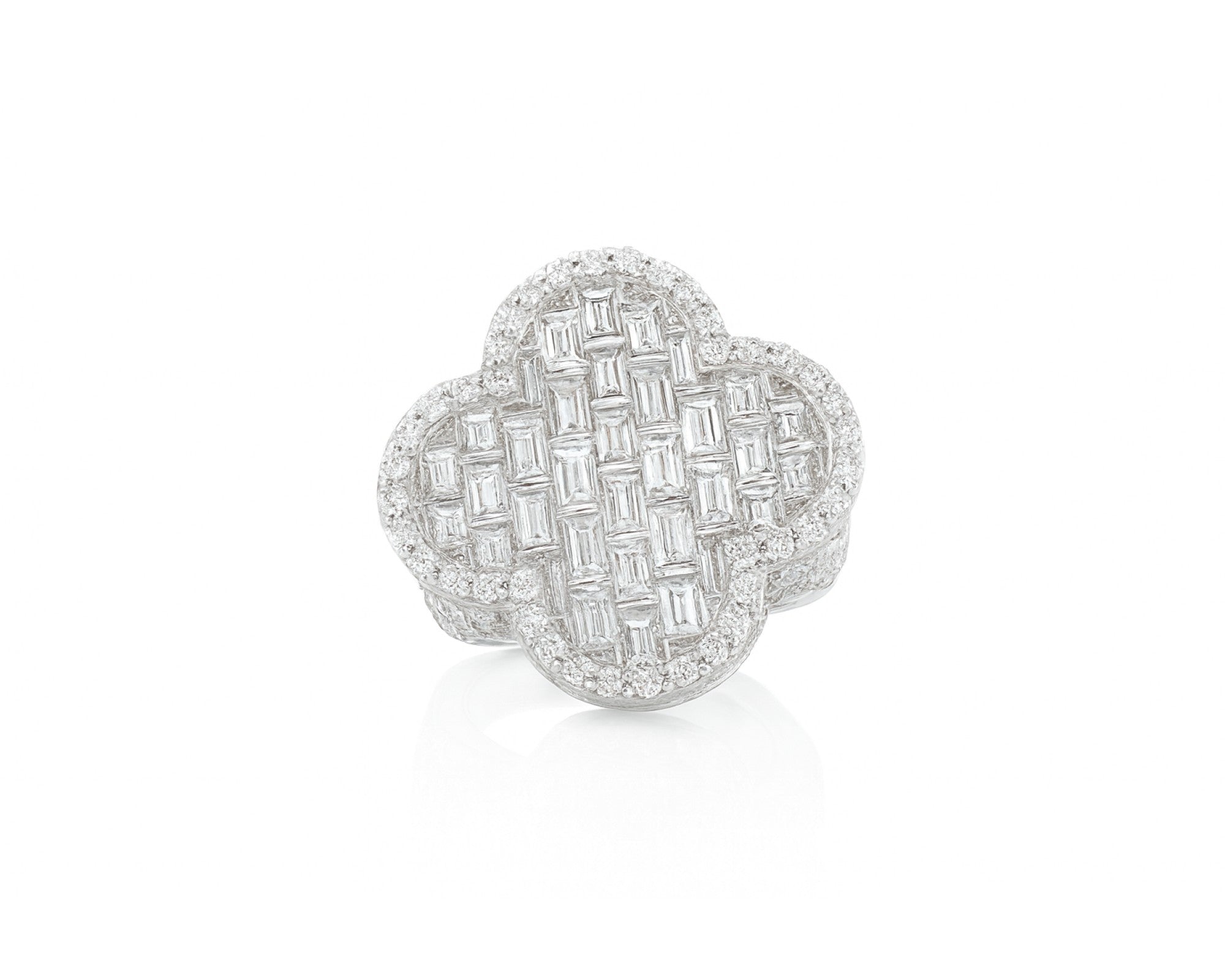 14k Gold Large Clover Ring with Baguette & Round Diamonds 6.01ct – lifestyle 503