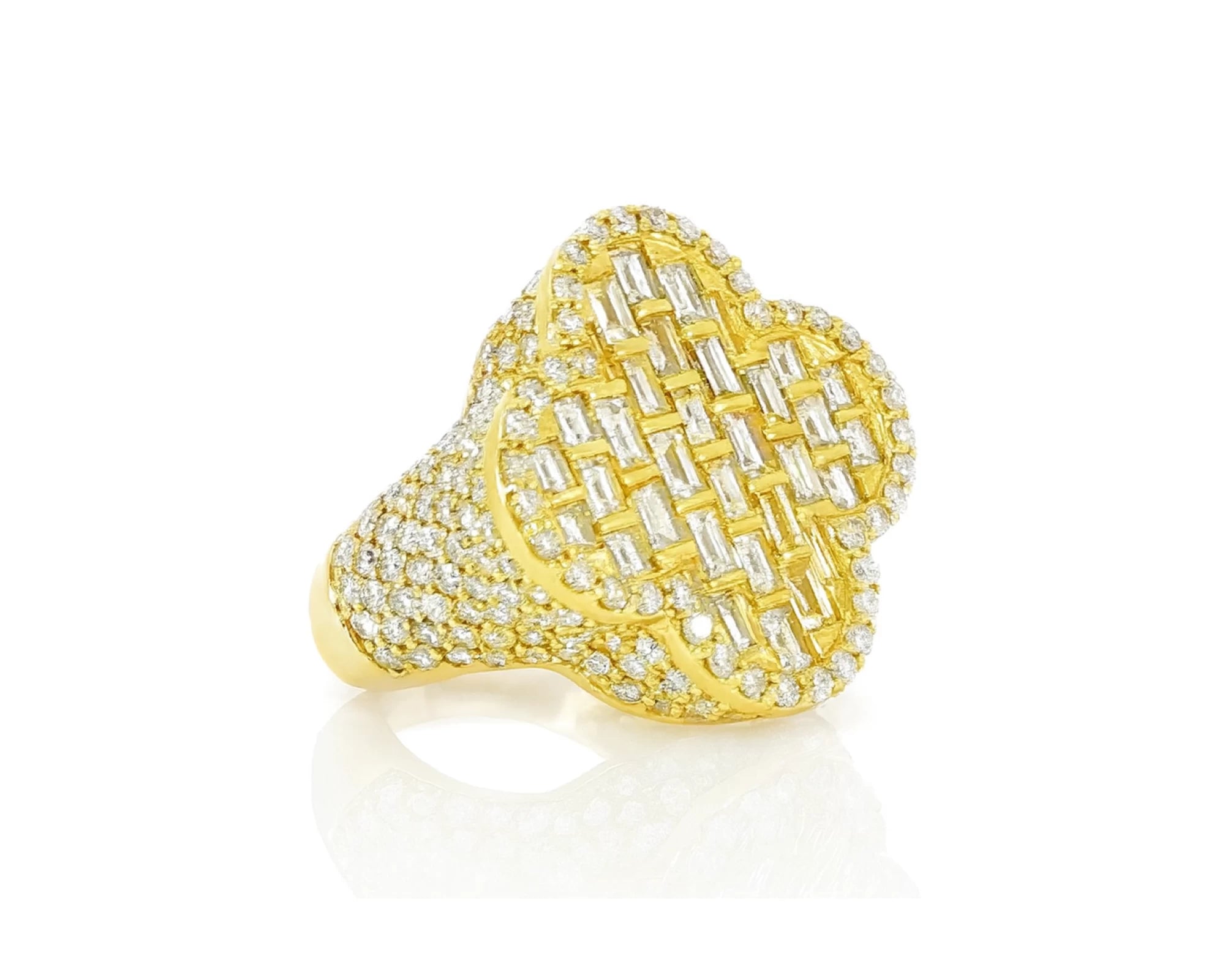 14k Gold Large Clover Ring with Baguette & Round Diamonds 6.01ct – lifestyle 504