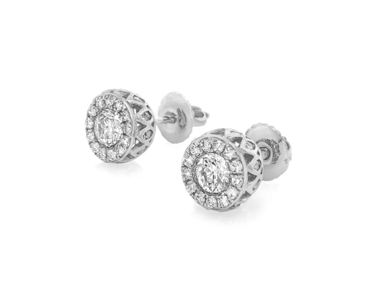 14K Gold Natural Diamond Earrings Halo Design 2.00 CT