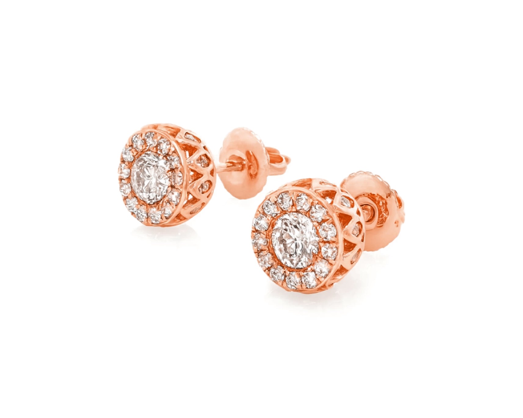 14K Gold Natural Diamond Earrings Halo Design 2.00 CT