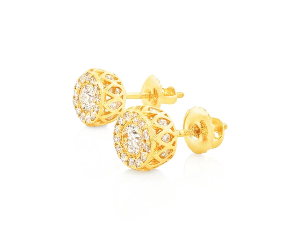 14K Gold Natural Diamond Earrings Halo Design 2.00 CT – lifestyle 4919