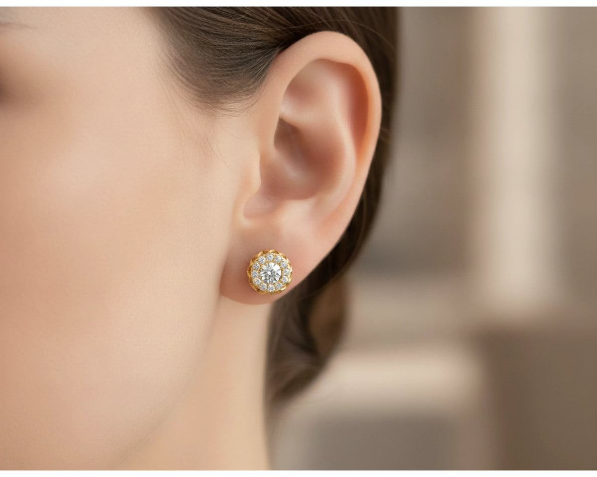 14K Gold Natural Diamond Earrings Halo Design 2.00 CT – lifestyle 4925