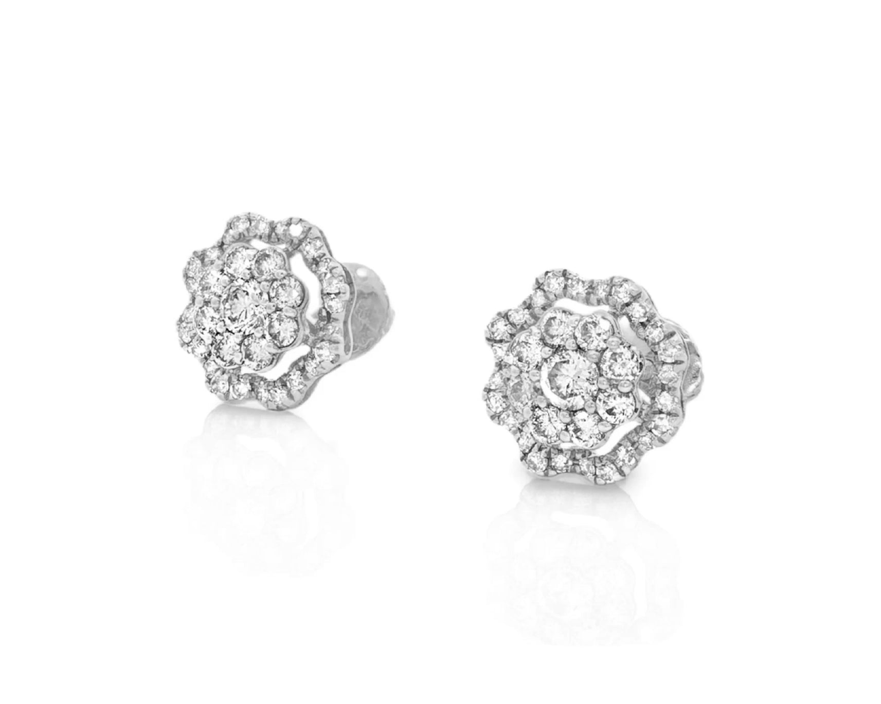 14K Gold Natural Diamond Floral Stud Earrings 2.00 CT