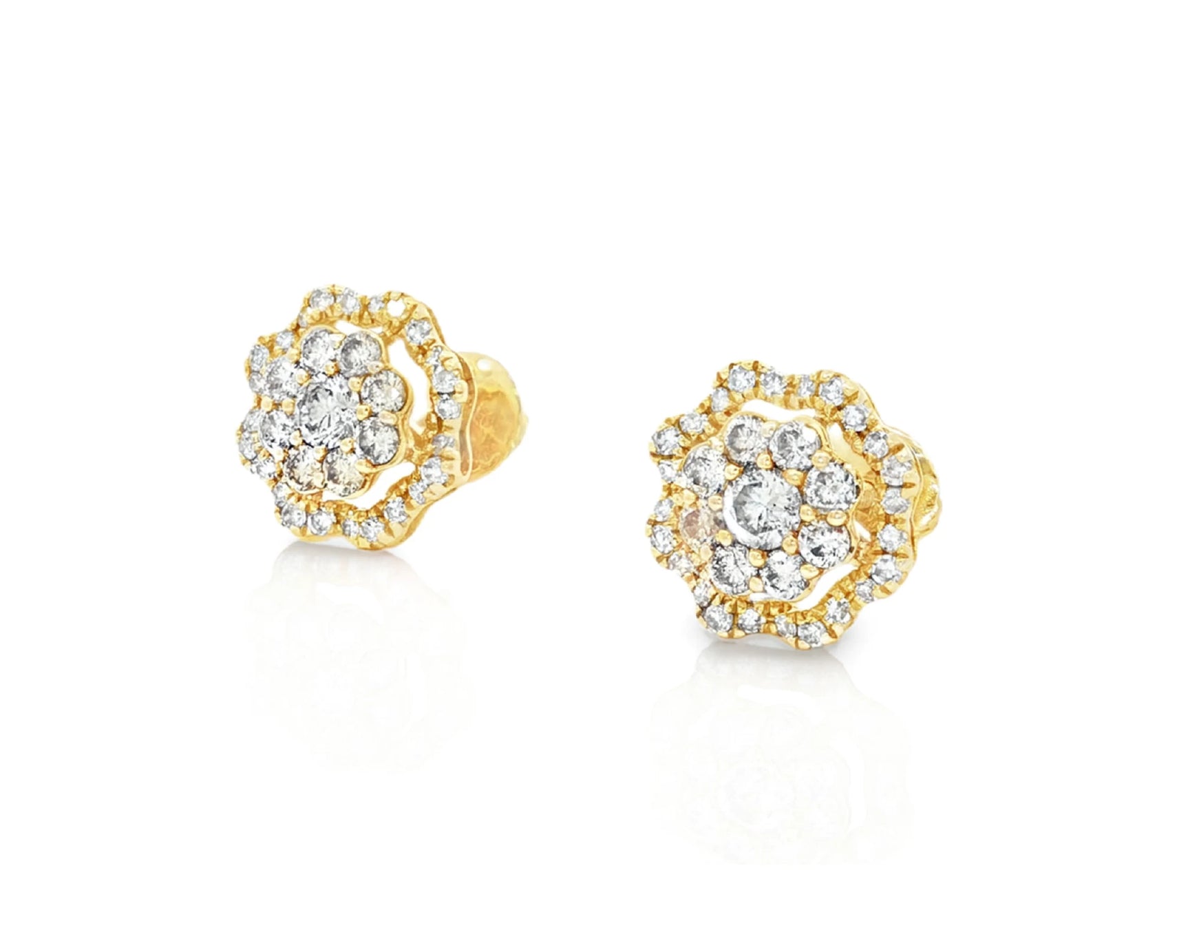 14K Gold Natural Diamond Floral Stud Earrings 2.00 CT – lifestyle 4905