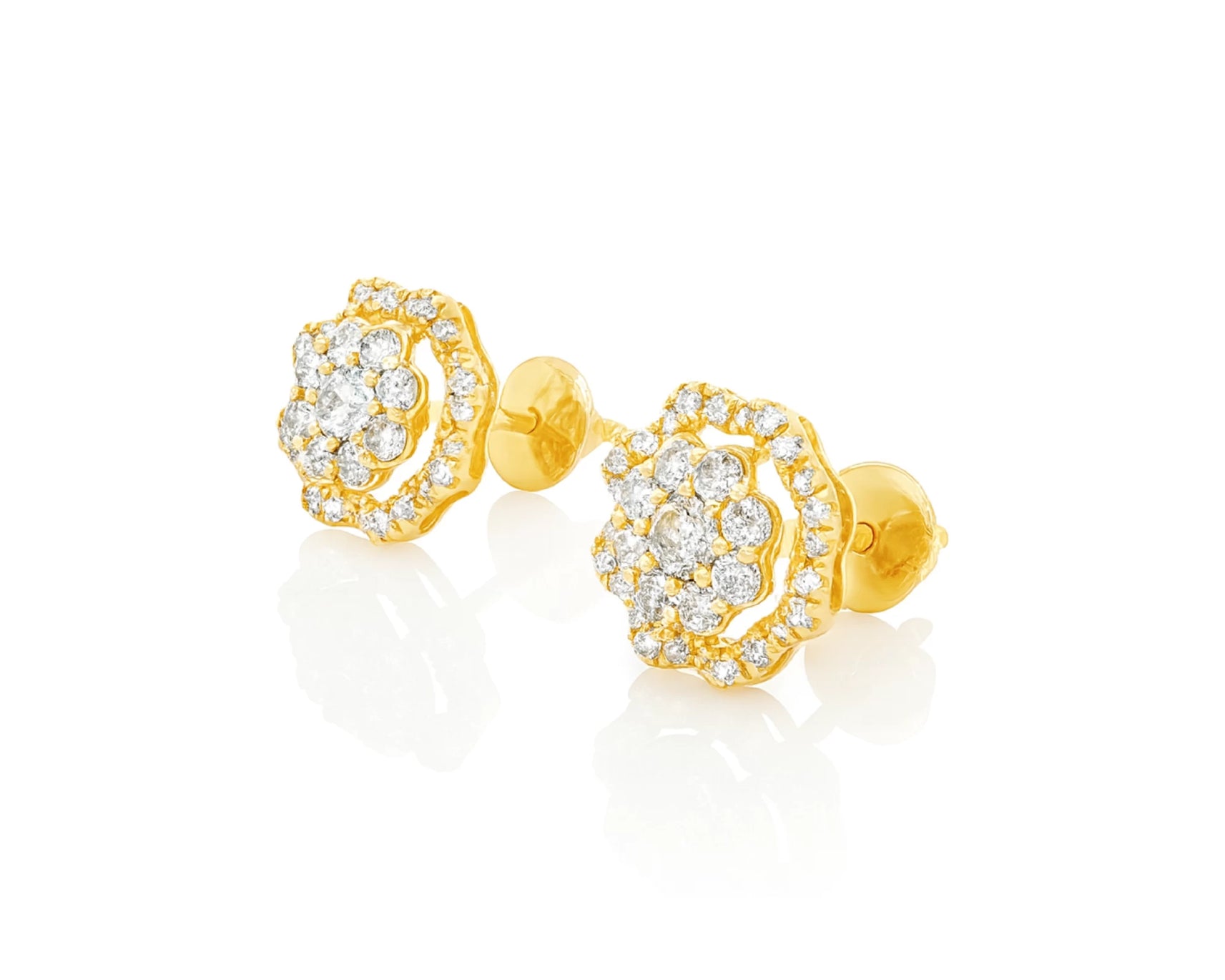 14K Gold Natural Diamond Floral Stud Earrings 2.00 CT – lifestyle 4906