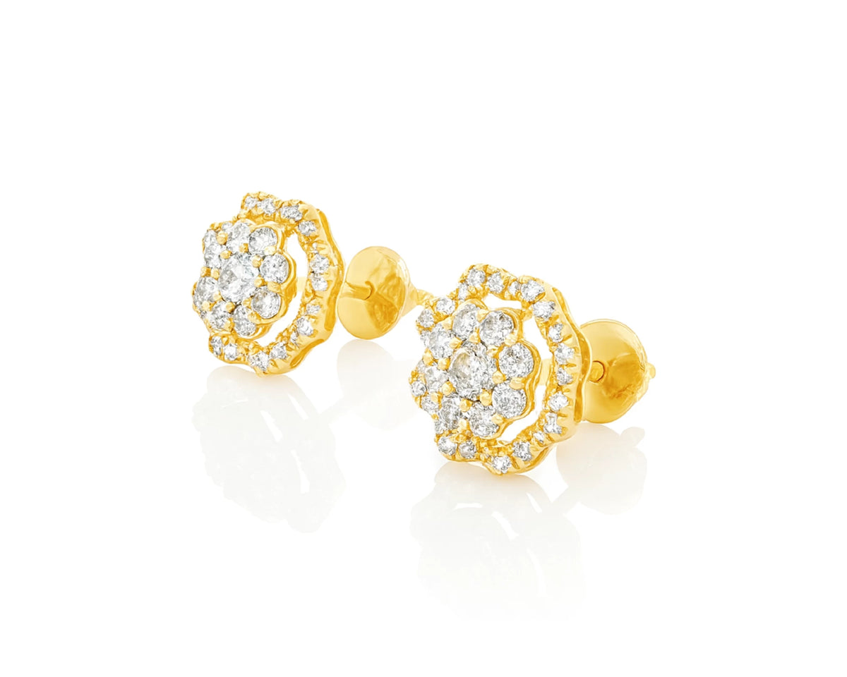 14K Gold Natural Diamond Floral Stud Earrings 2.00 CT – lifestyle 4906
