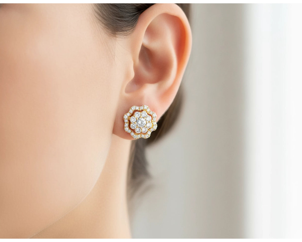 14K Gold Natural Diamond Floral Stud Earrings 2.00 CT – lifestyle 4912