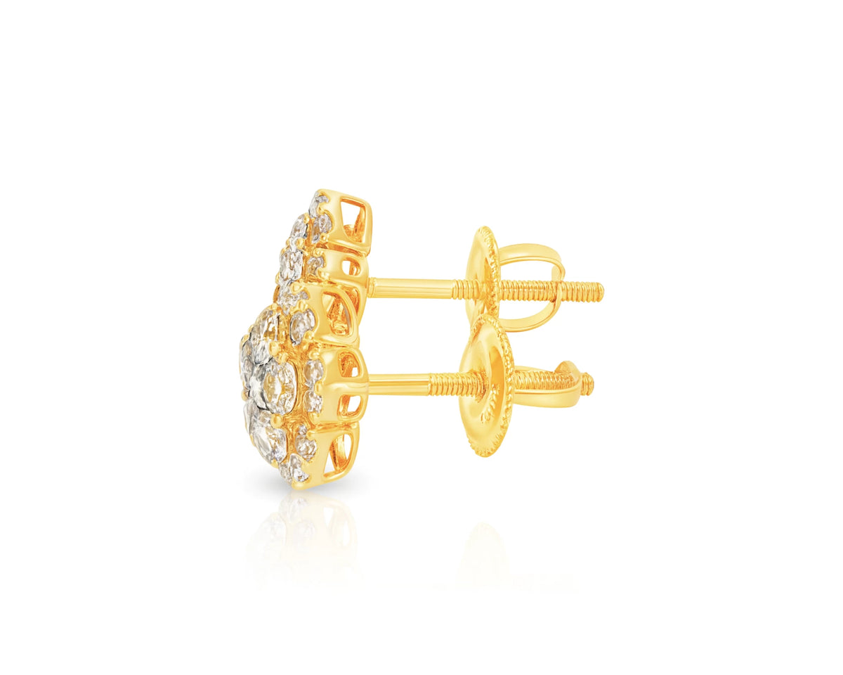 14K Gold Natural Diamond Flower Earrings Cluster Design 1.01 CT – lifestyle 4886