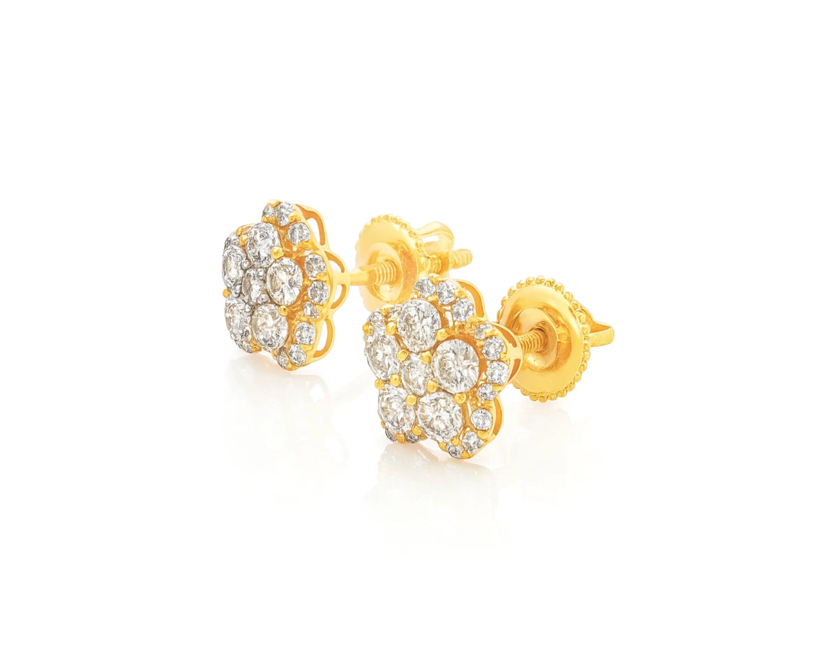 14K Gold Natural Diamond Flower Earrings Cluster Design 1.01 CT – lifestyle 4890