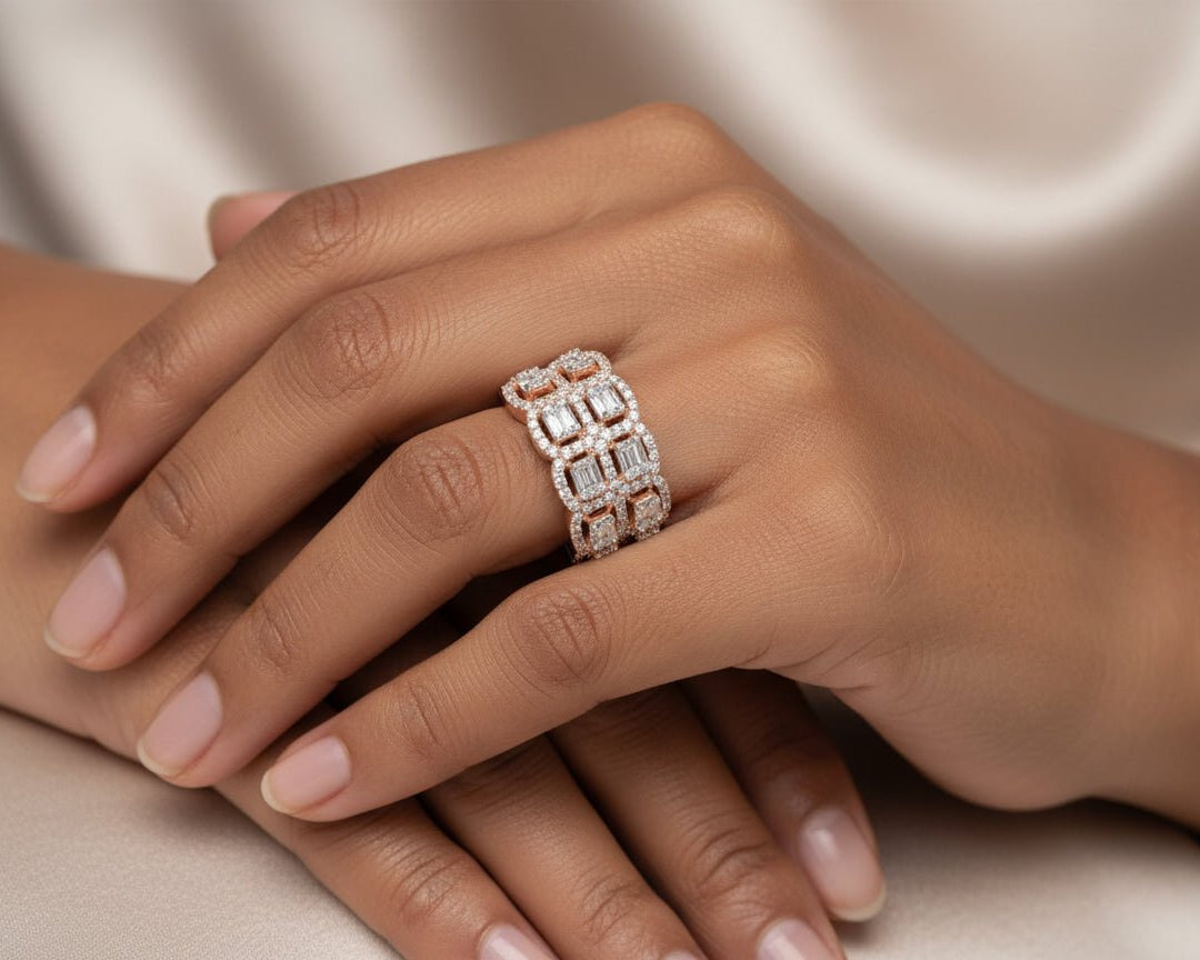 14k Gold Natural Diamond Ring with Emerald - Cut & Round Cluster Design 2.00ct - AVI THE JEWELER