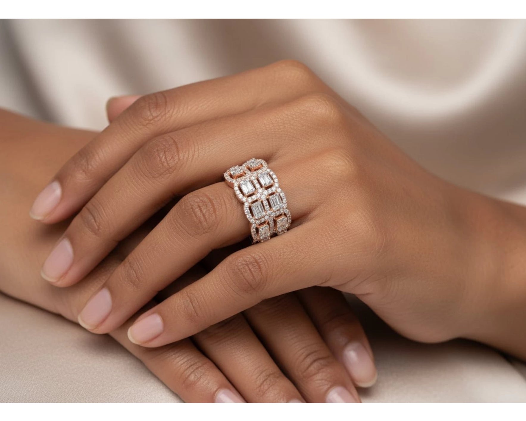 14k Gold Natural Diamond Ring with Emerald-Cut & Round Cluster Design 2.00ct – view 2