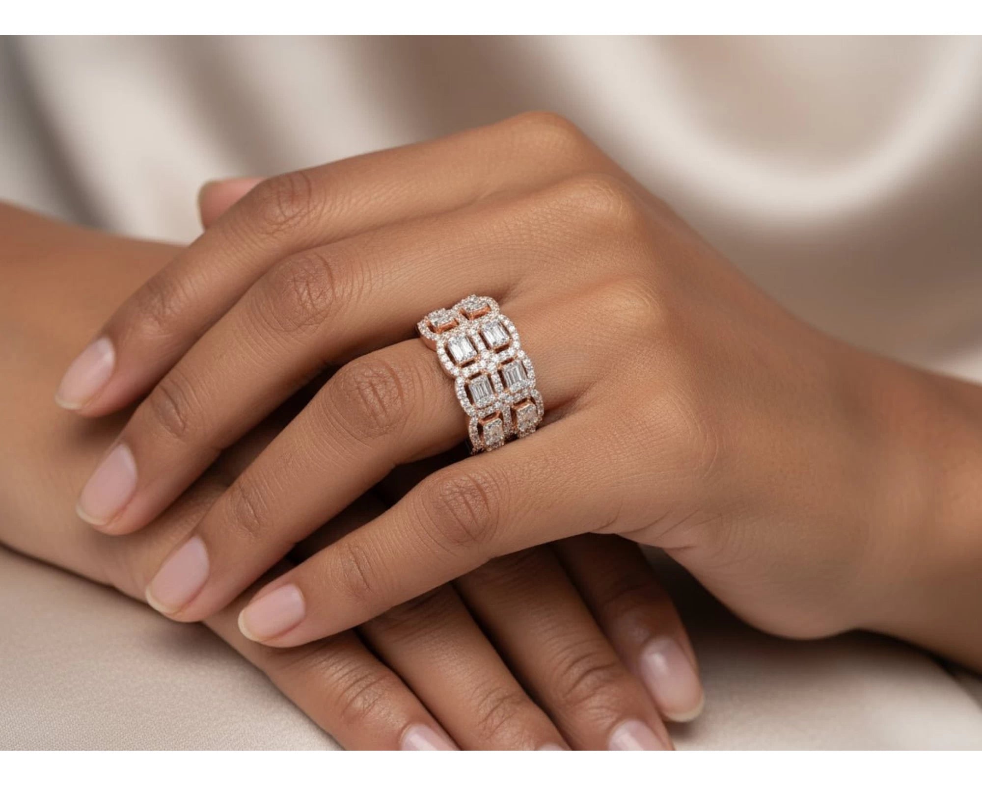 14k Gold Natural Diamond Ring with Emerald-Cut & Round Cluster Design 2.00ct – view 2