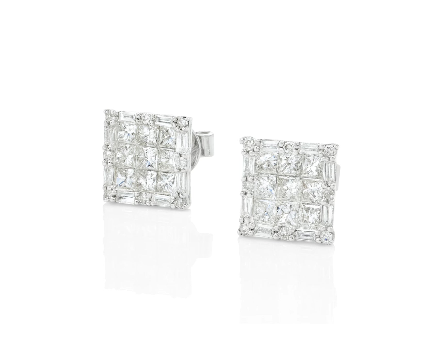 14K Gold Natural Diamond Square Stud Earrings 1.60 CT – lifestyle 4964