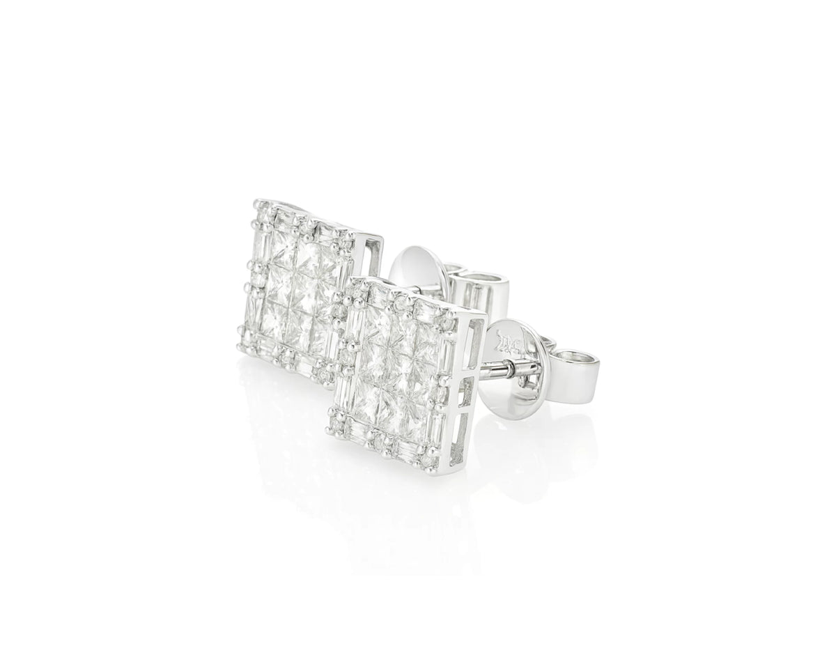 14K Gold Natural Diamond Square Stud Earrings 1.60 CT – lifestyle 4965