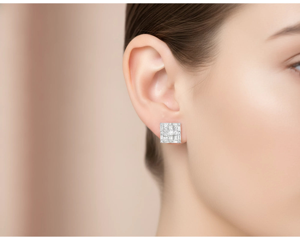 14K Gold Natural Diamond Square Stud Earrings 1.60 CT – lifestyle 4982