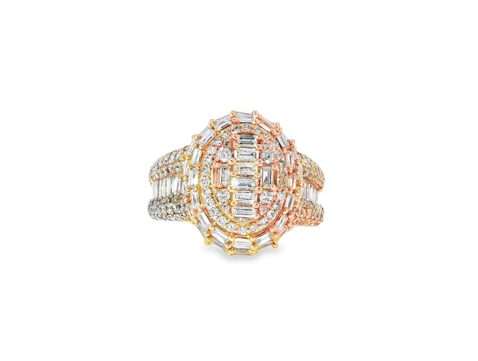 14k Gold Oval Halo Ring with Baguette AND Round Diamonds 3.75ct - AVI THE JEWELER