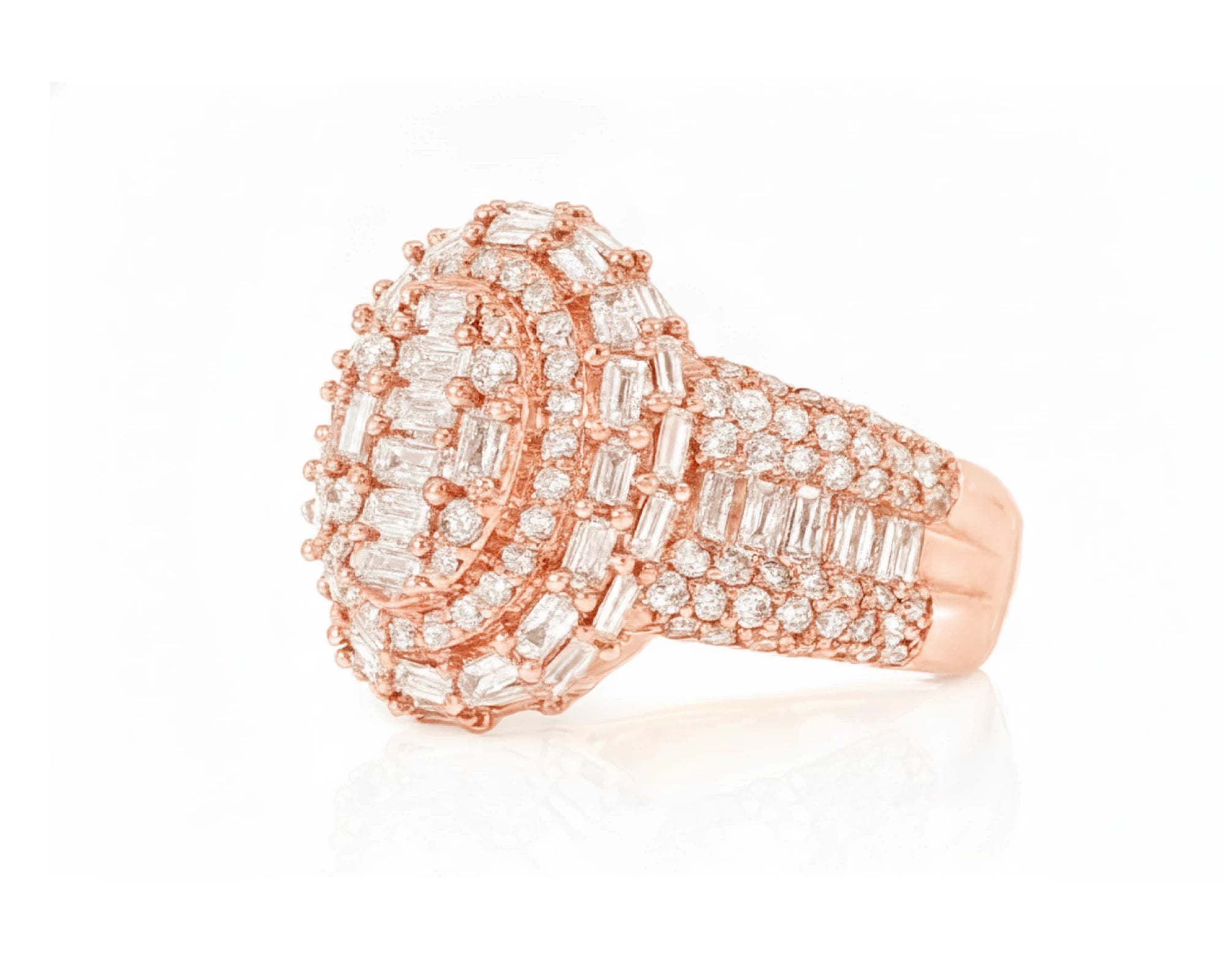 14k Gold Oval Halo Ring with Baguette AND Round Diamonds 3.75ct – lifestyle 3148