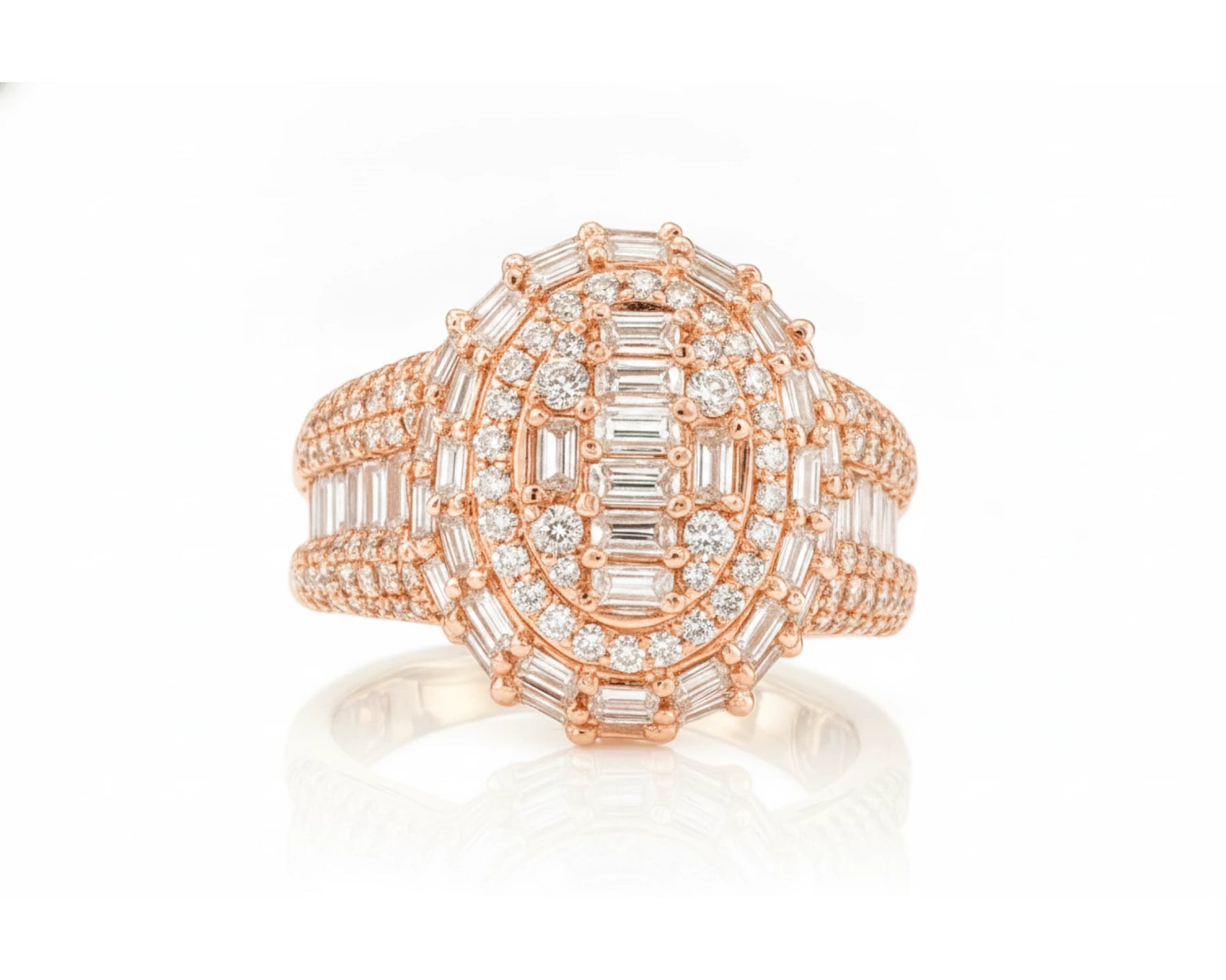 14k Gold Oval Halo Ring with Baguette AND Round Diamonds 3.75ct – lifestyle 3150