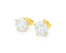 14K Gold Round Solitaire Four-Prong Stud Earrings 2.07 CT