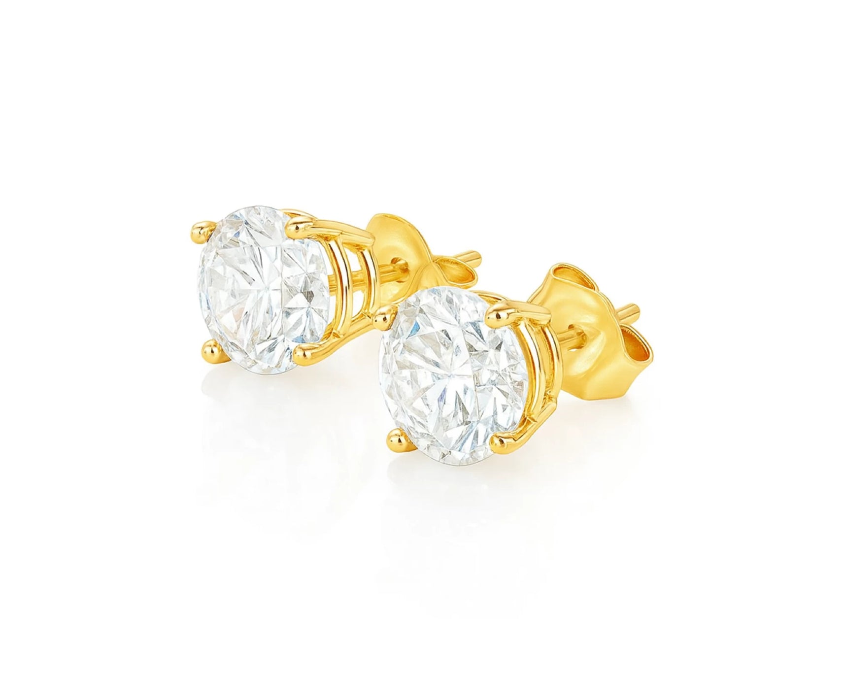 14K Gold Round Solitaire Four-Prong Stud Earrings 2.07 CT – lifestyle 3238
