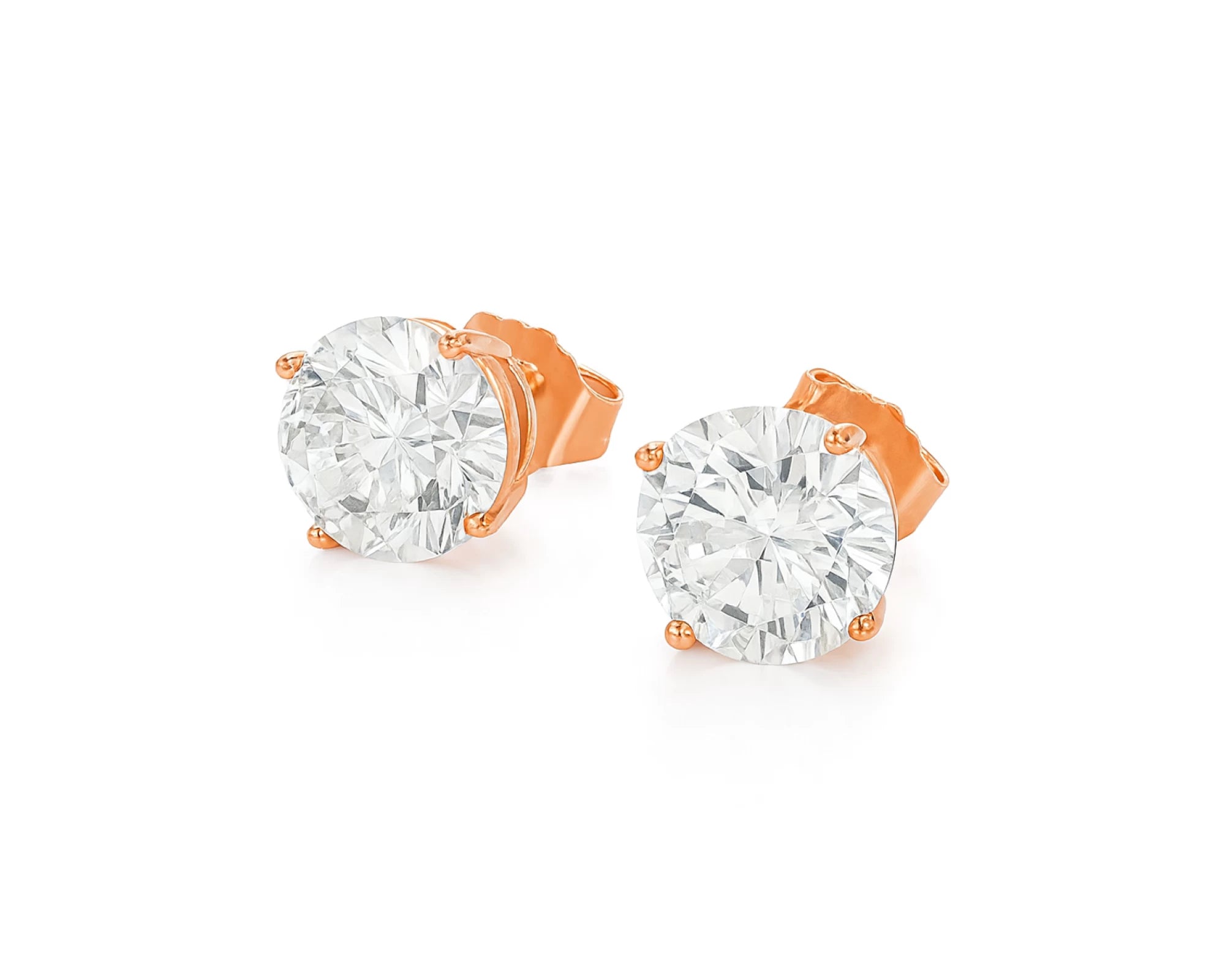 14K Gold Round Solitaire Four-Prong Stud Earrings 2.07 CT – lifestyle 3239