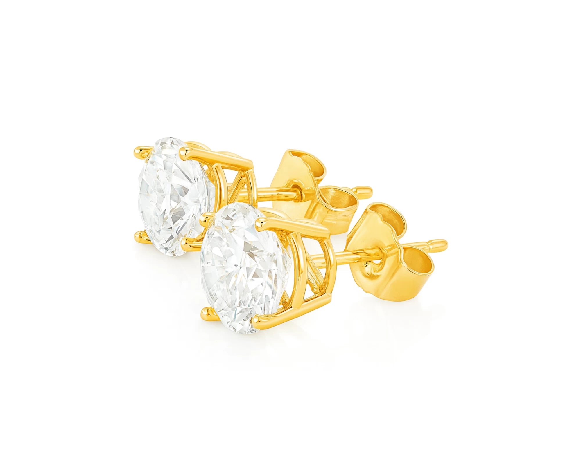 14K Gold Round Solitaire Four-Prong Stud Earrings 2.07 CT – lifestyle 3241