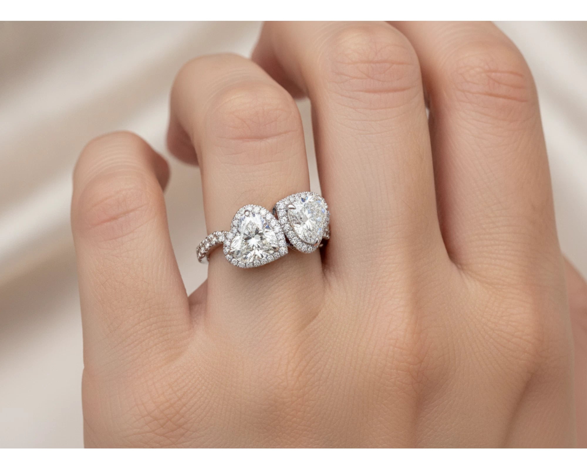 14k Heart Cut Double Halo Micropavé Engagement Ring 7.00 CT – lifestyle 2006