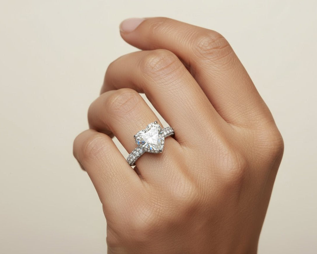 14k Heart Cut Triple Row Pavé Engagement Ring 7.87 CT - AVI THE JEWELER