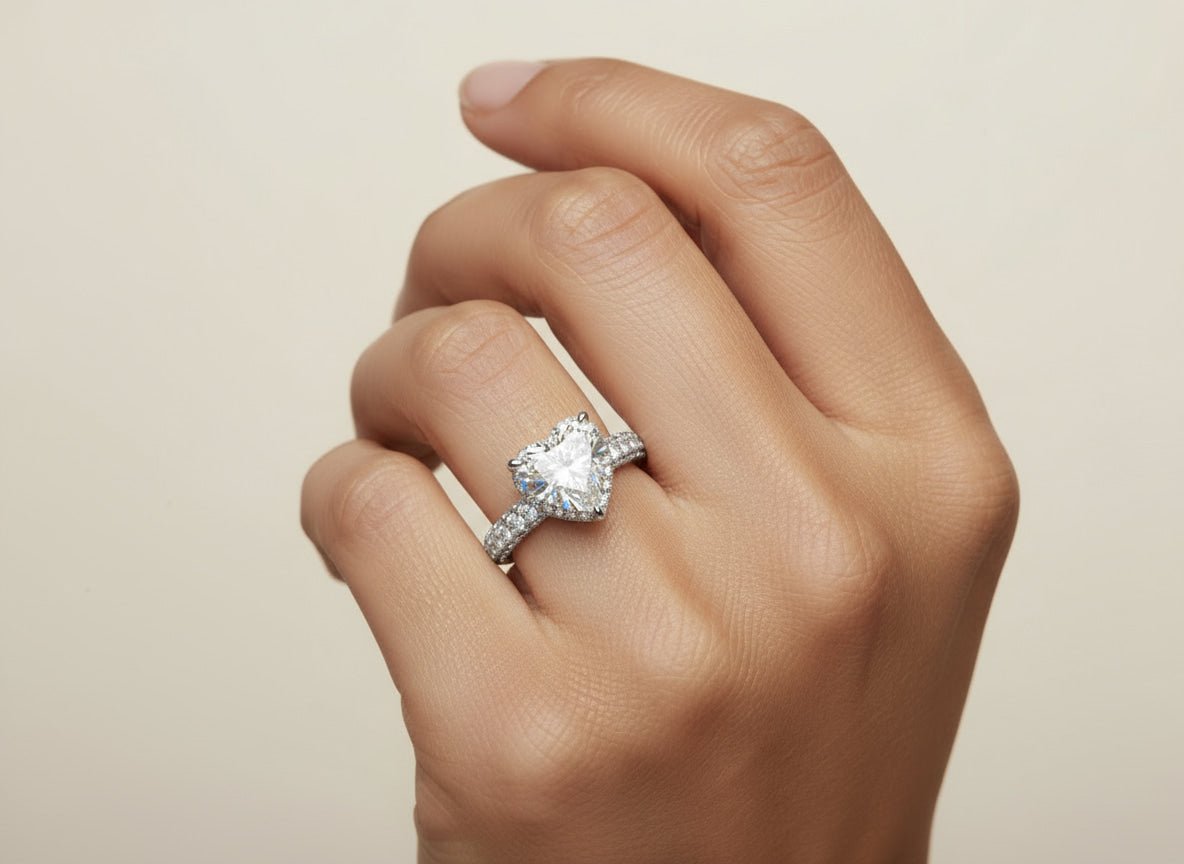 14k Heart Cut Triple Row Pavé Engagement Ring 7.87 CT - AVI THE JEWELER