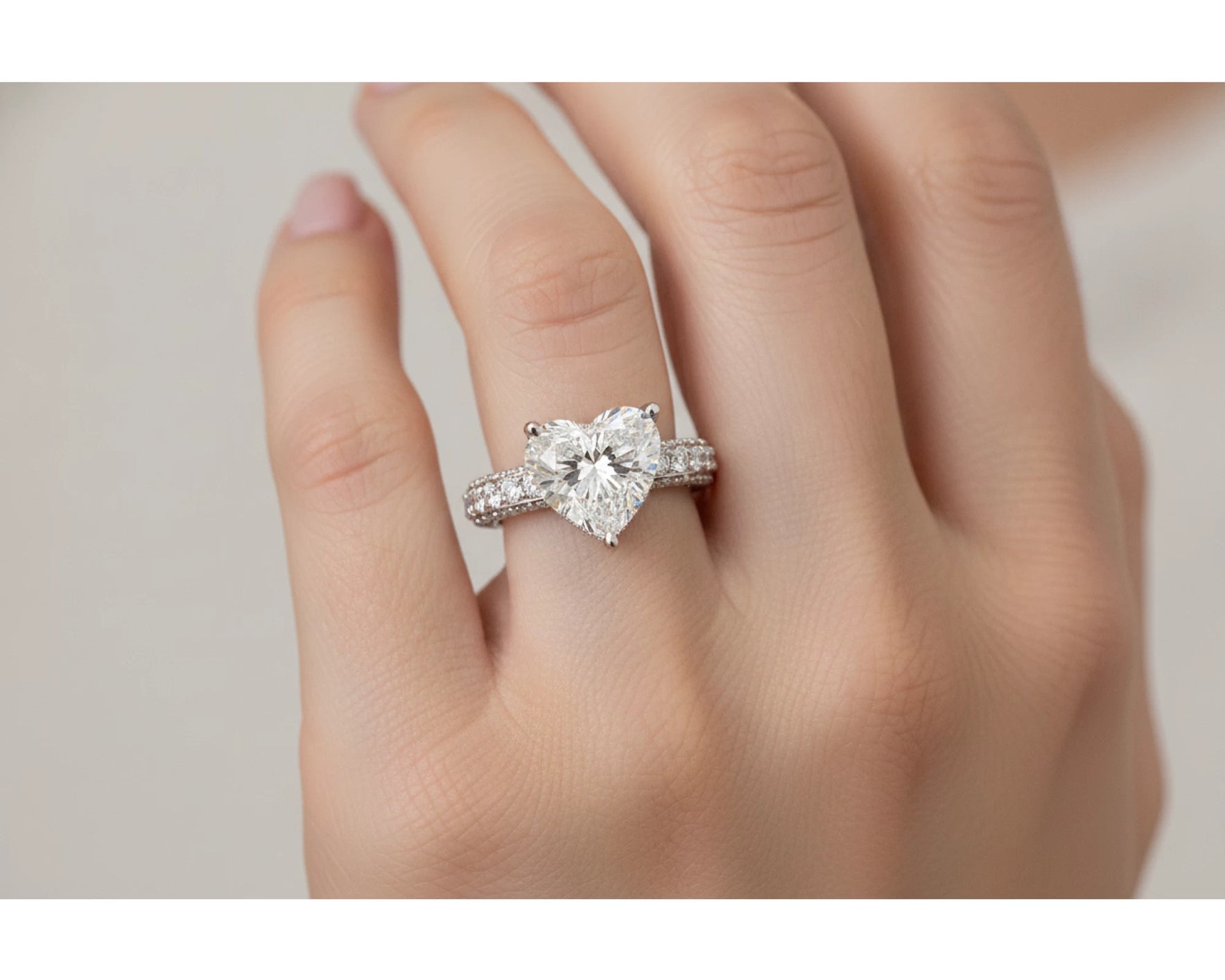 14k Heart Cut Triple Row Pavé Engagement Ring 7.87 CT – lifestyle 2004