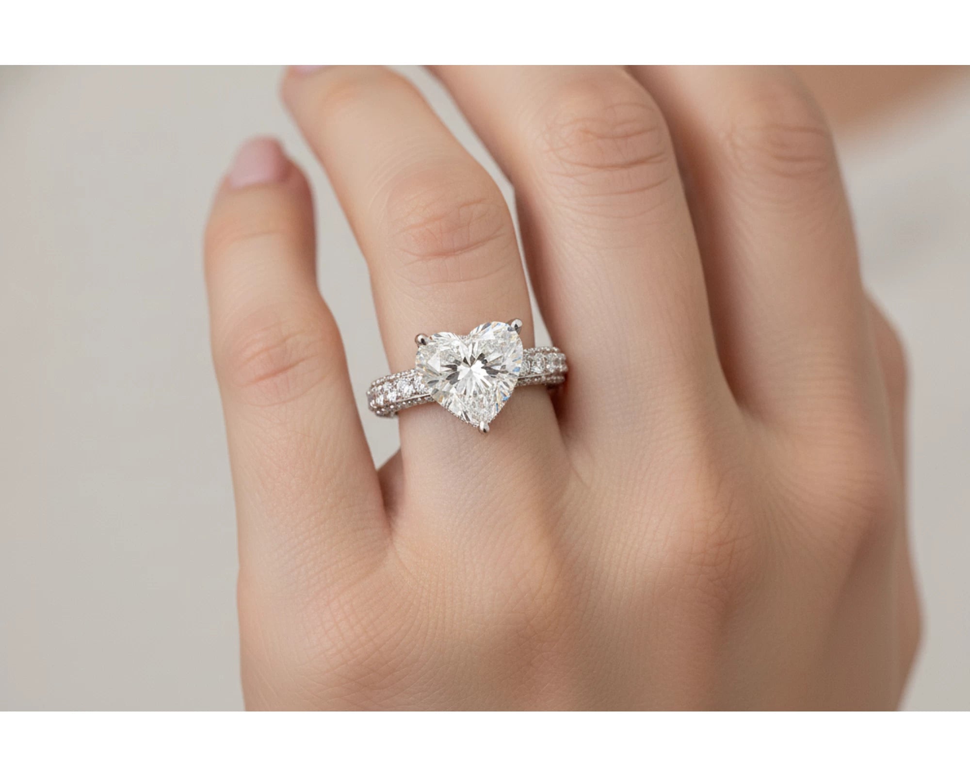 14k Heart Cut Triple Row Pavé Engagement Ring 7.87 CT – lifestyle 2004