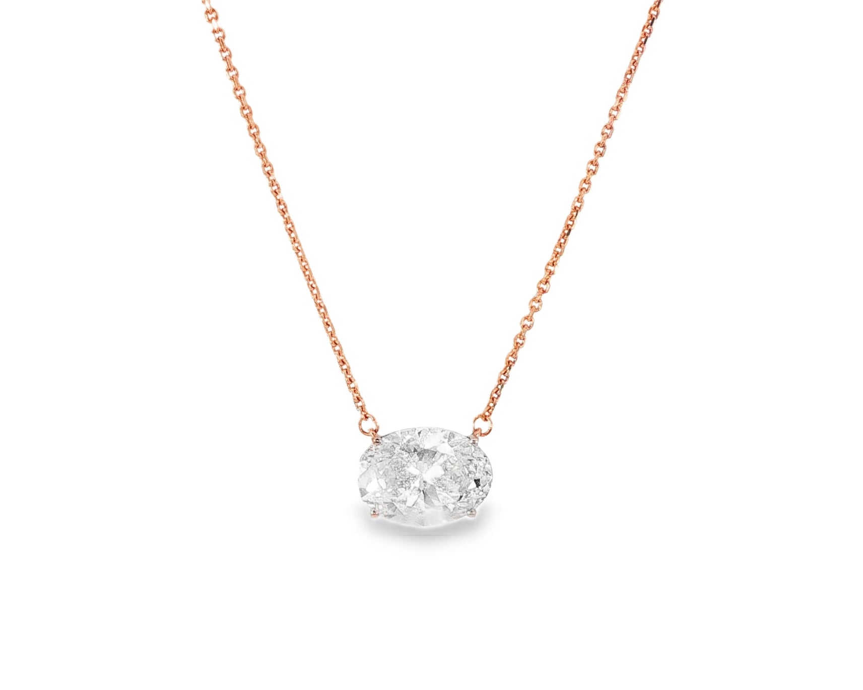 14k Lab - Grown Diamond Necklace with Oval - Cut Solitaire Pendant 3.10ct - AVI THE JEWELER