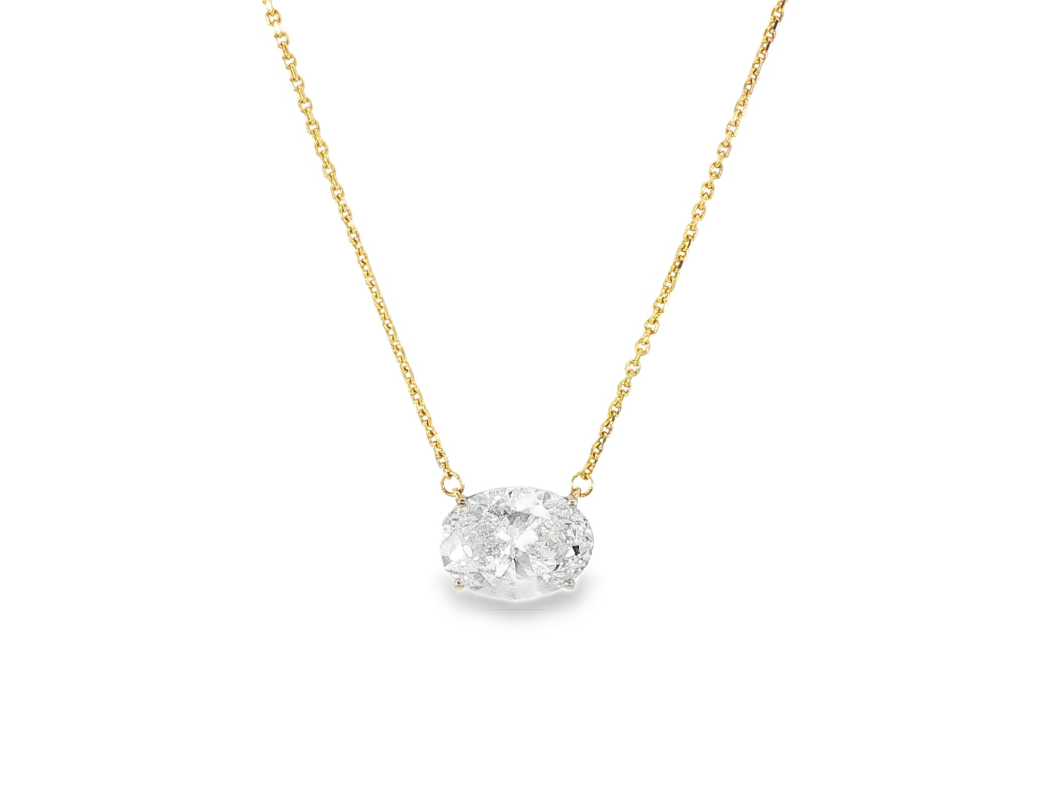 14k Lab - Grown Diamond Necklace with Oval - Cut Solitaire Pendant 3.10ct - AVI THE JEWELER