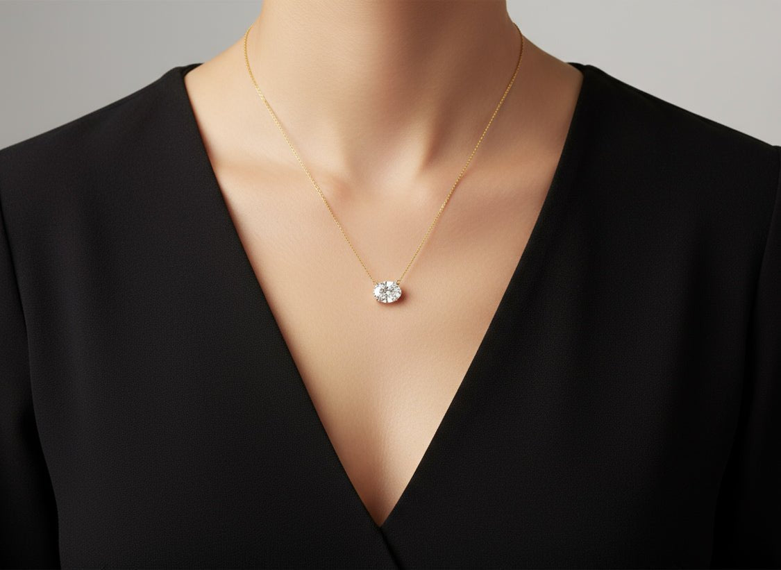 14k Lab - Grown Diamond Necklace with Oval - Cut Solitaire Pendant 3.10ct - AVI THE JEWELER