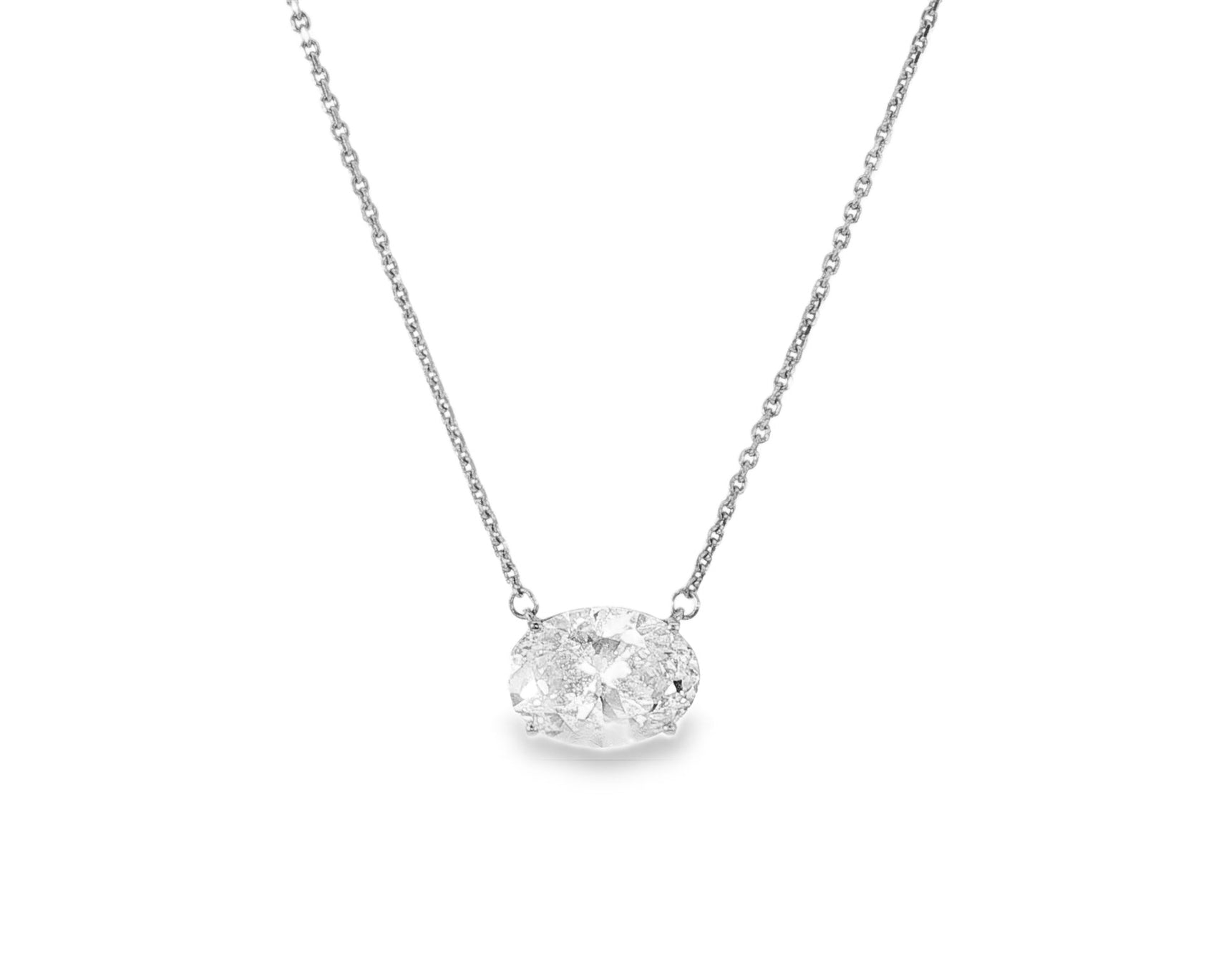 14k Lab - Grown Diamond Necklace with Oval - Cut Solitaire Pendant 3.10ct - AVI THE JEWELER