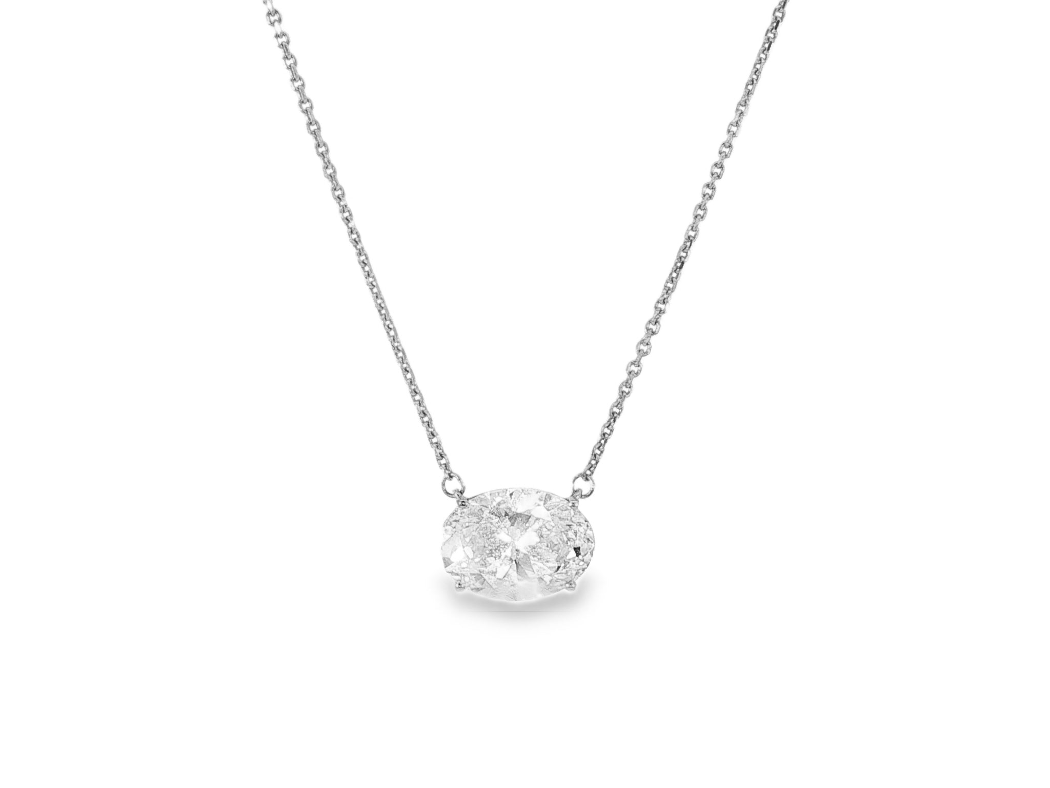 14k Lab - Grown Diamond Necklace with Oval - Cut Solitaire Pendant 3.10ct - AVI THE JEWELER