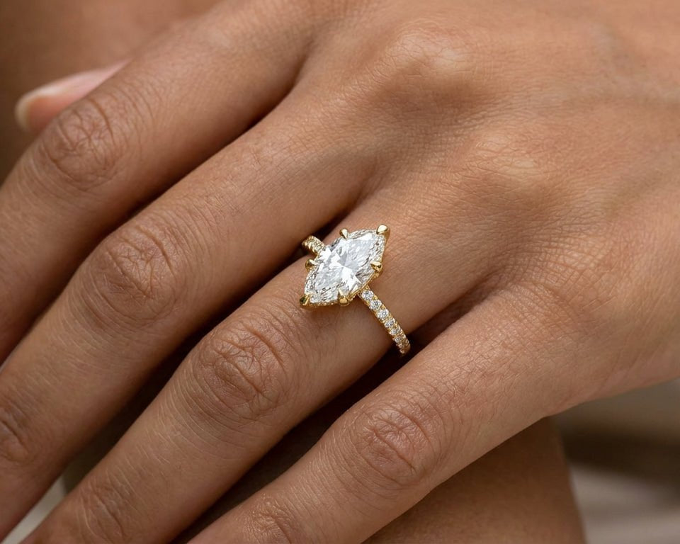 14k Marquise Cut Petite Micropavé Diamond Engagement Ring 1.76 CT - AVI THE JEWELER