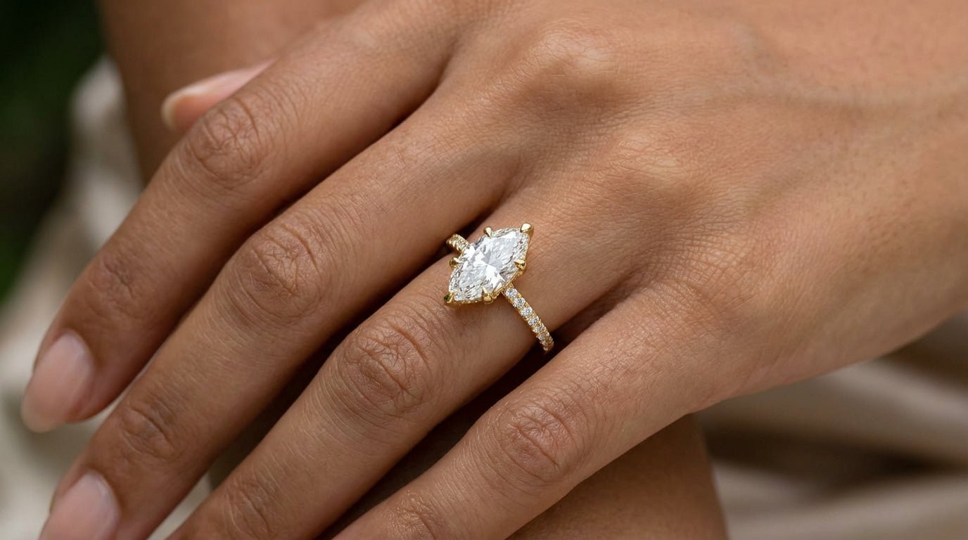 14k Marquise Cut Petite Micropavé Diamond Engagement Ring 1.76 CT - AVI THE JEWELER