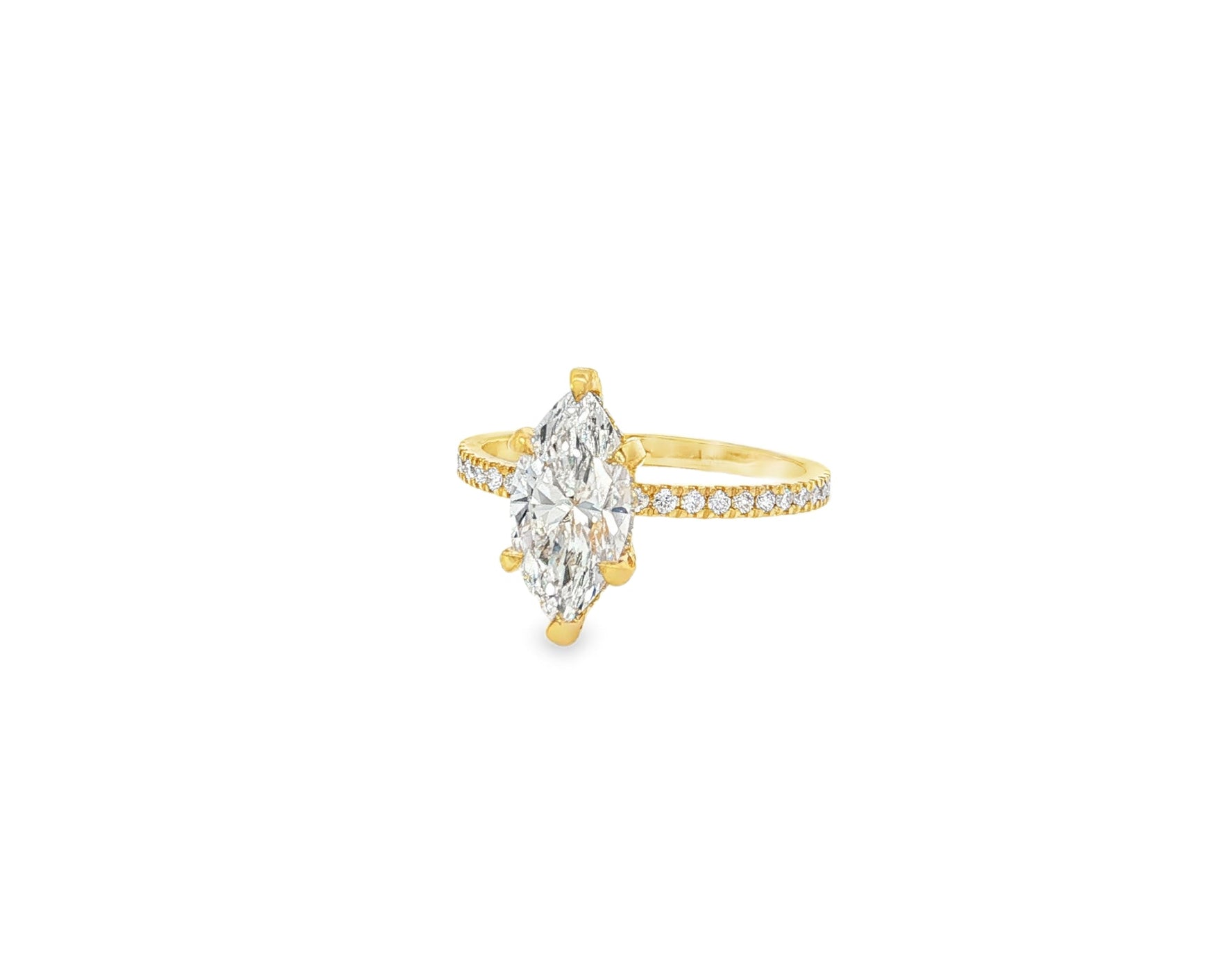 14k Marquise Cut Petite Micropavé Diamond Engagement Ring 1.76 CT - AVI THE JEWELER