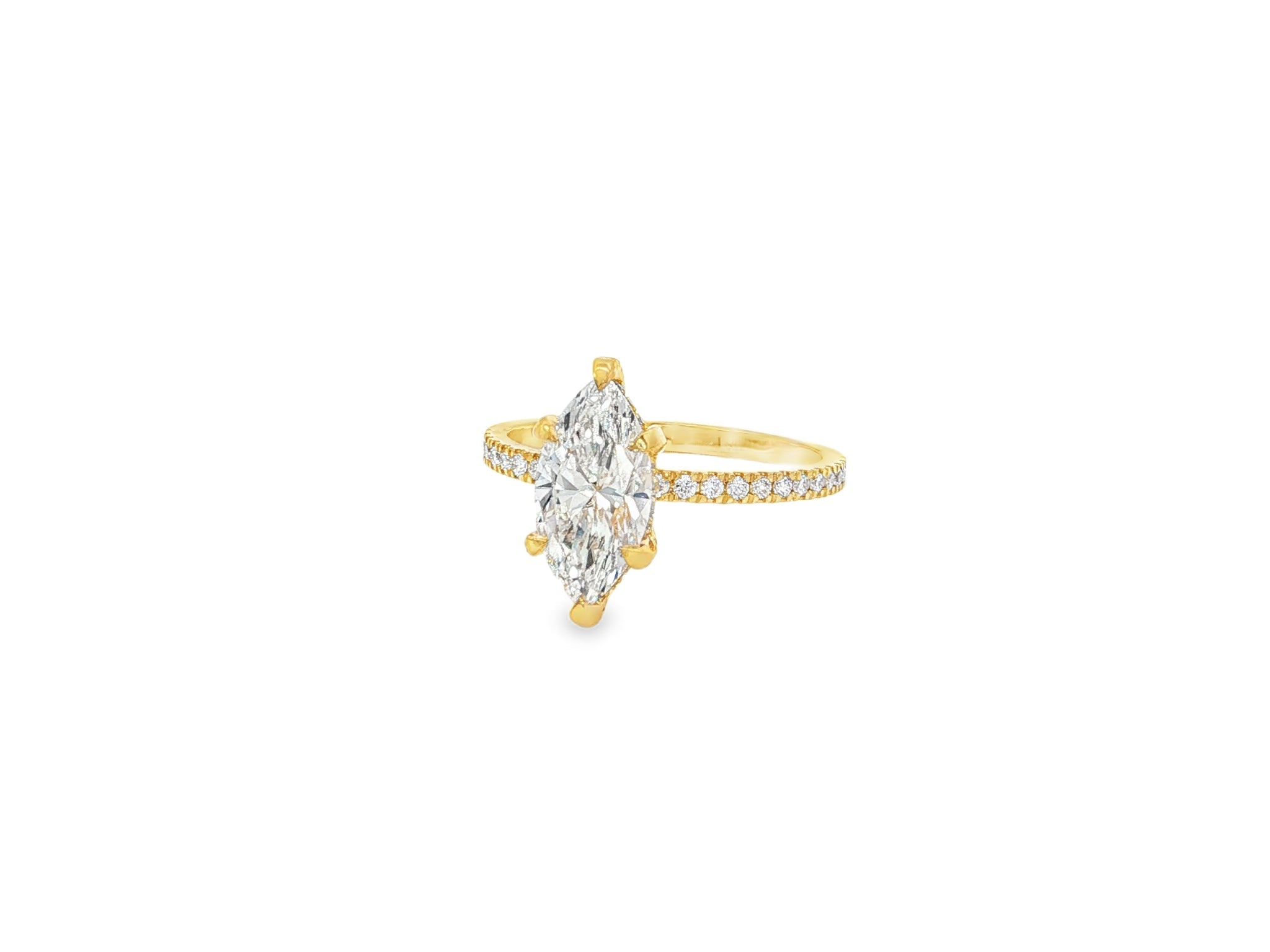14k Marquise Cut Petite Micropavé Diamond Engagement Ring 1.76 CT - AVI THE JEWELER