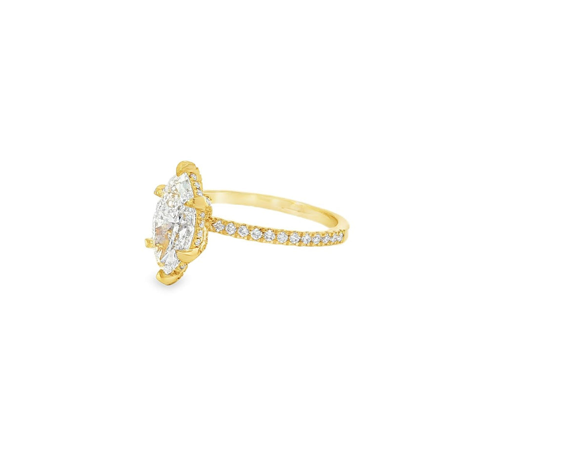 14k Marquise Cut Petite Micropavé Diamond Engagement Ring 1.76 CT - AVI THE JEWELER