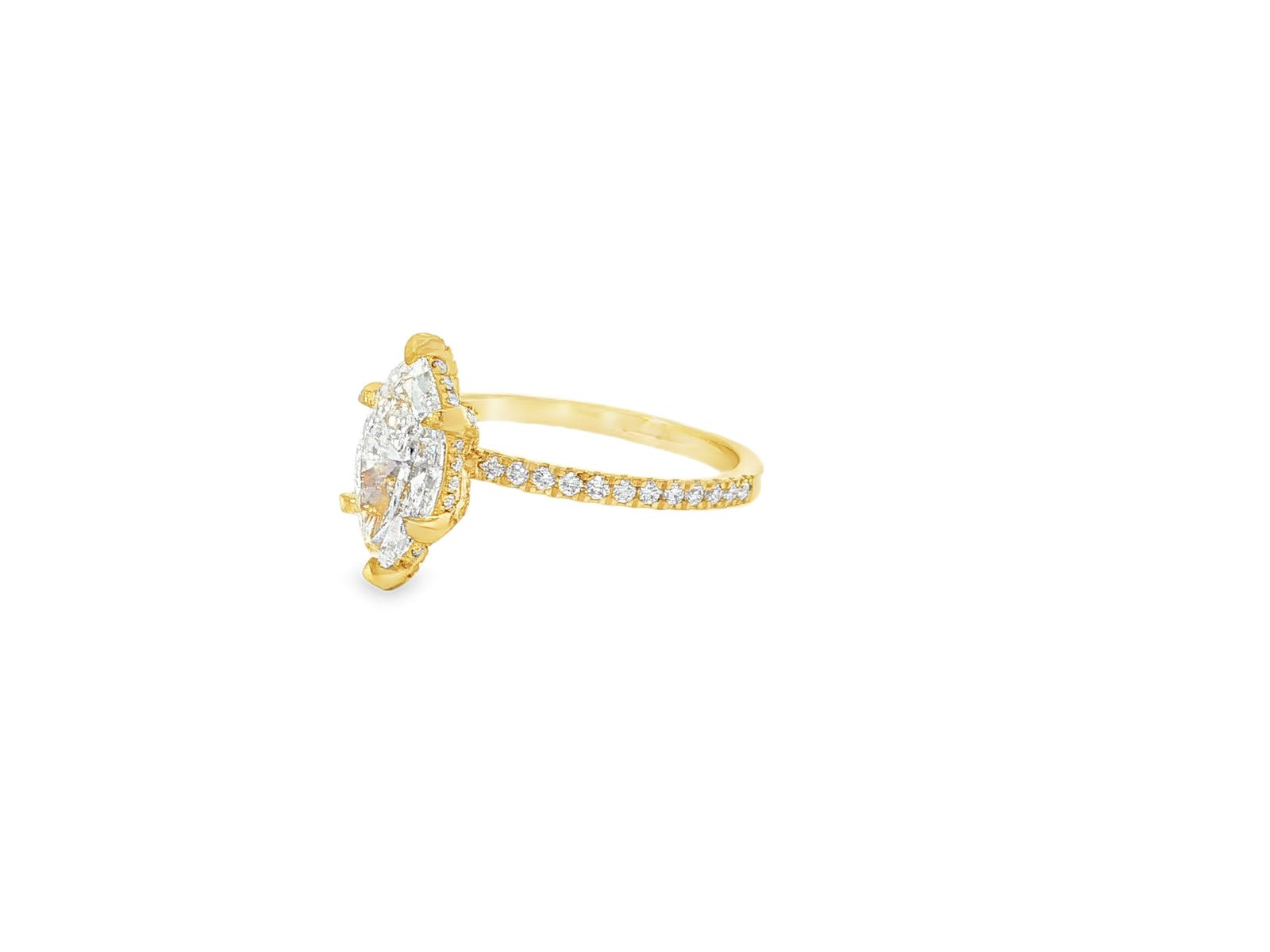14k Marquise Cut Petite Micropavé Diamond Engagement Ring 1.76 CT - AVI THE JEWELER