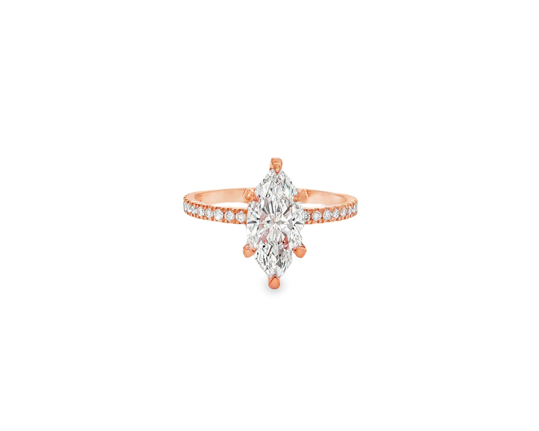 14k Marquise Cut Petite Micropavé Diamond Engagement Ring 1.76 CT - AVI THE JEWELER