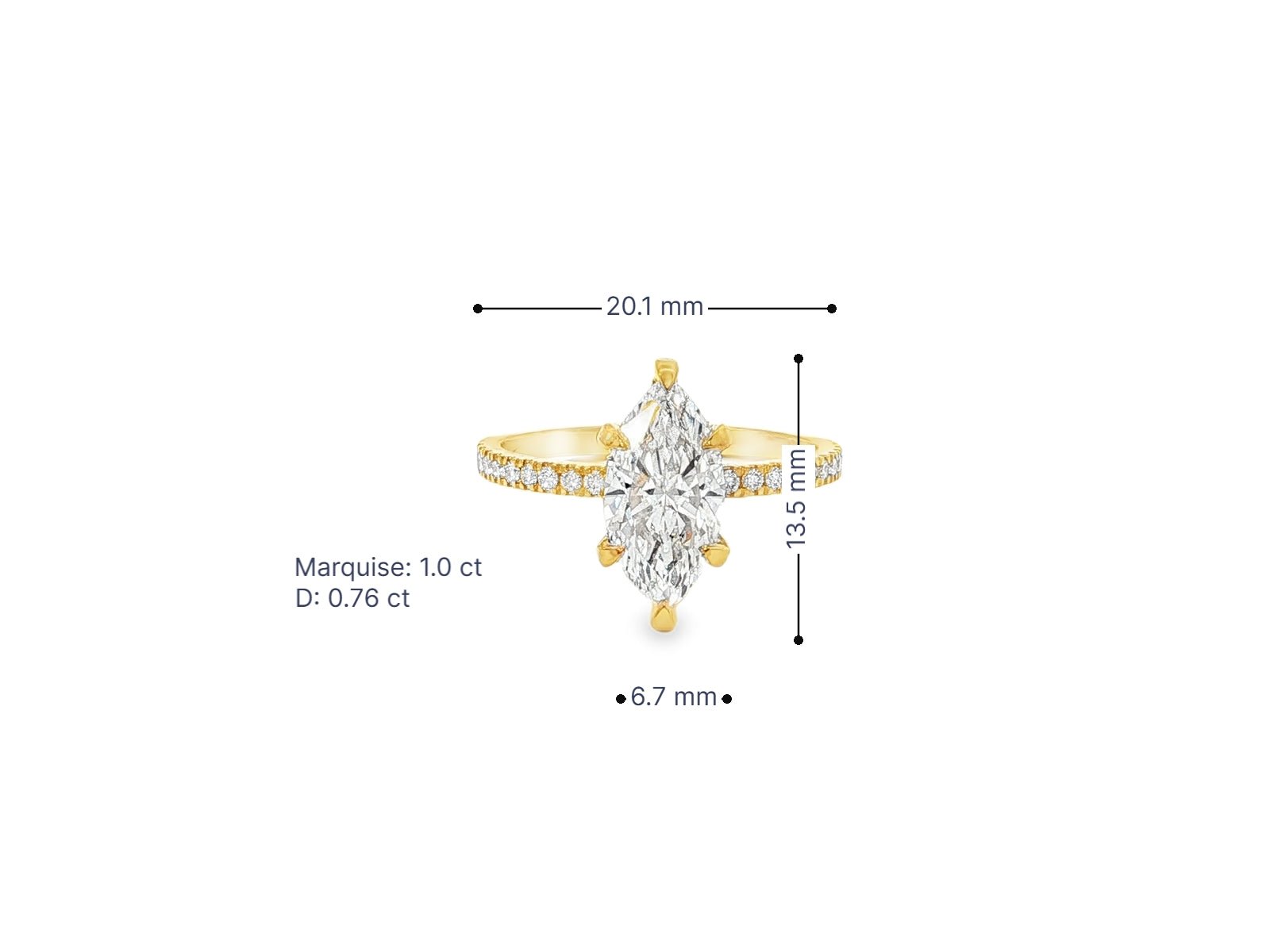 14k Marquise Cut Petite Micropavé Diamond Engagement Ring 1.76 CT - AVI THE JEWELER