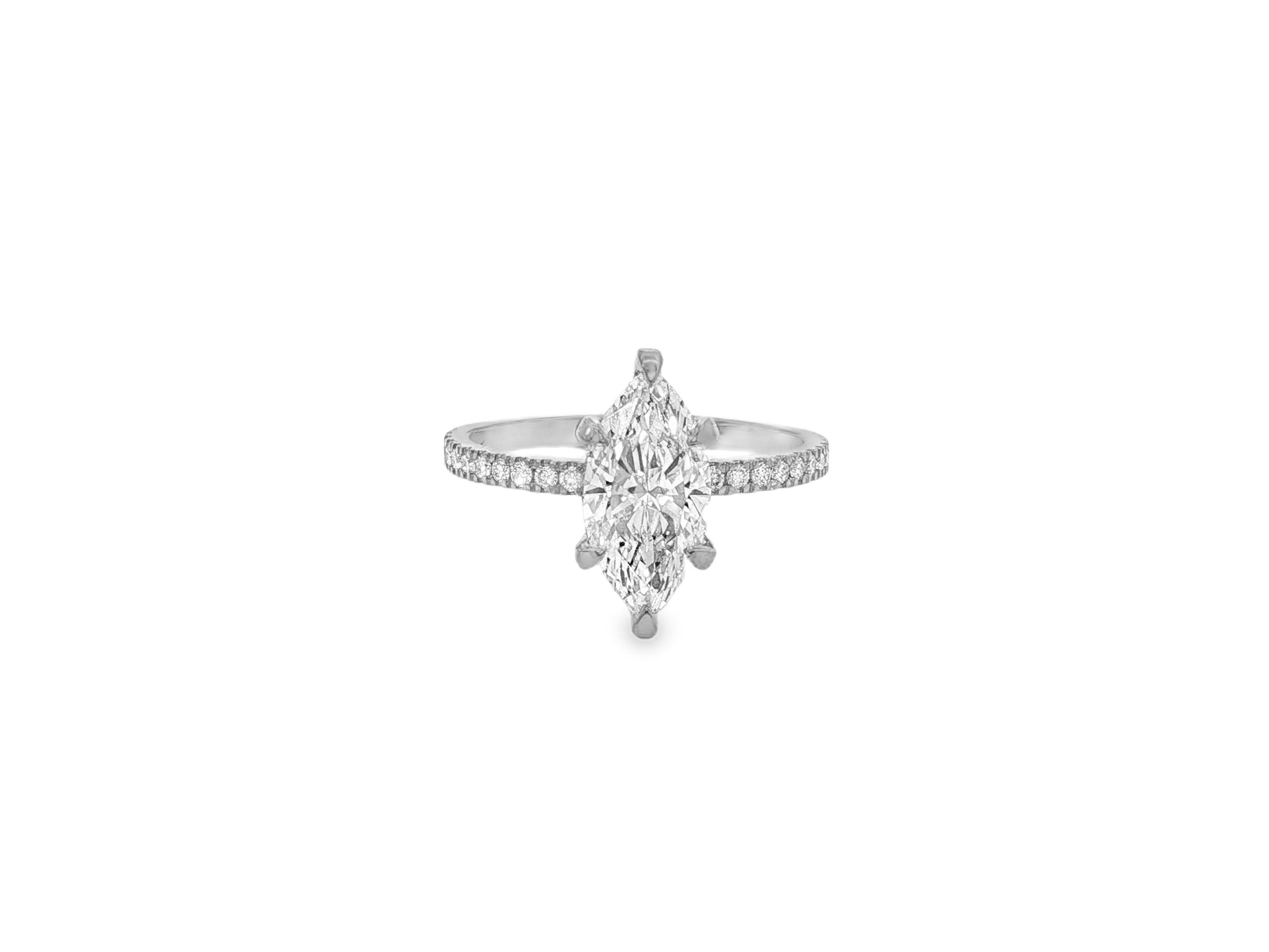 14k Marquise Cut Petite Micropavé Diamond Engagement Ring 1.76 CT - AVI THE JEWELER
