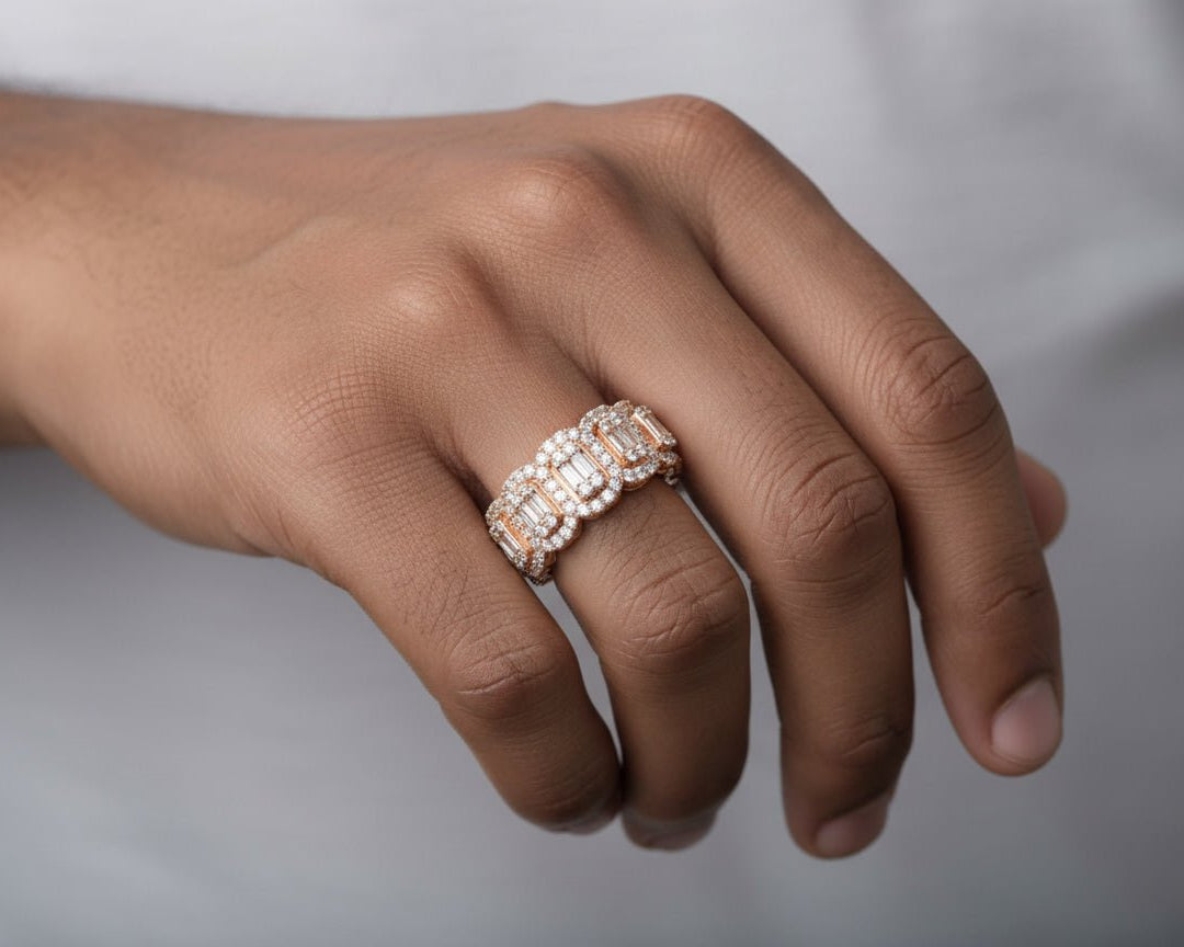 14k Natural Diamond Ring with Emerald - Cut & Round Cluster Design 3.45ct - AVI THE JEWELER