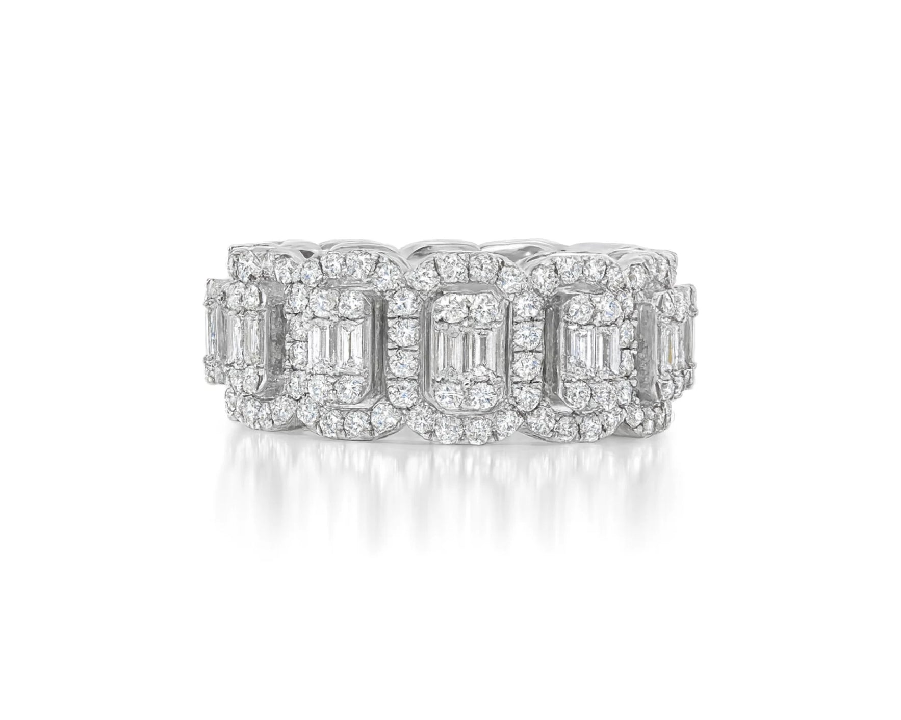 14k Natural Diamond Ring with Emerald-Cut & Round Cluster Design 3.45ct – lifestyle 1545