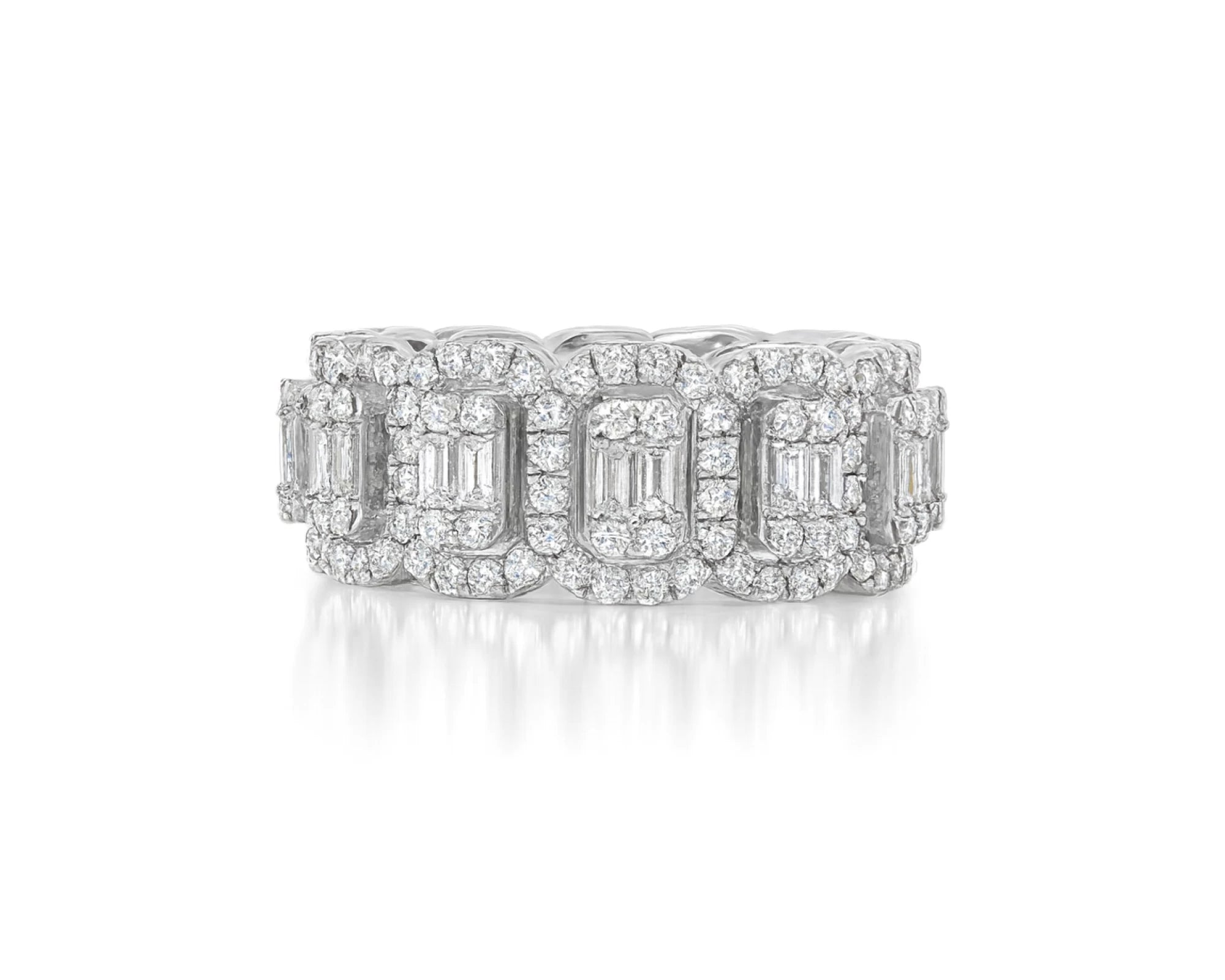 14k Natural Diamond Ring with Emerald-Cut & Round Cluster Design 3.45ct – lifestyle 1545