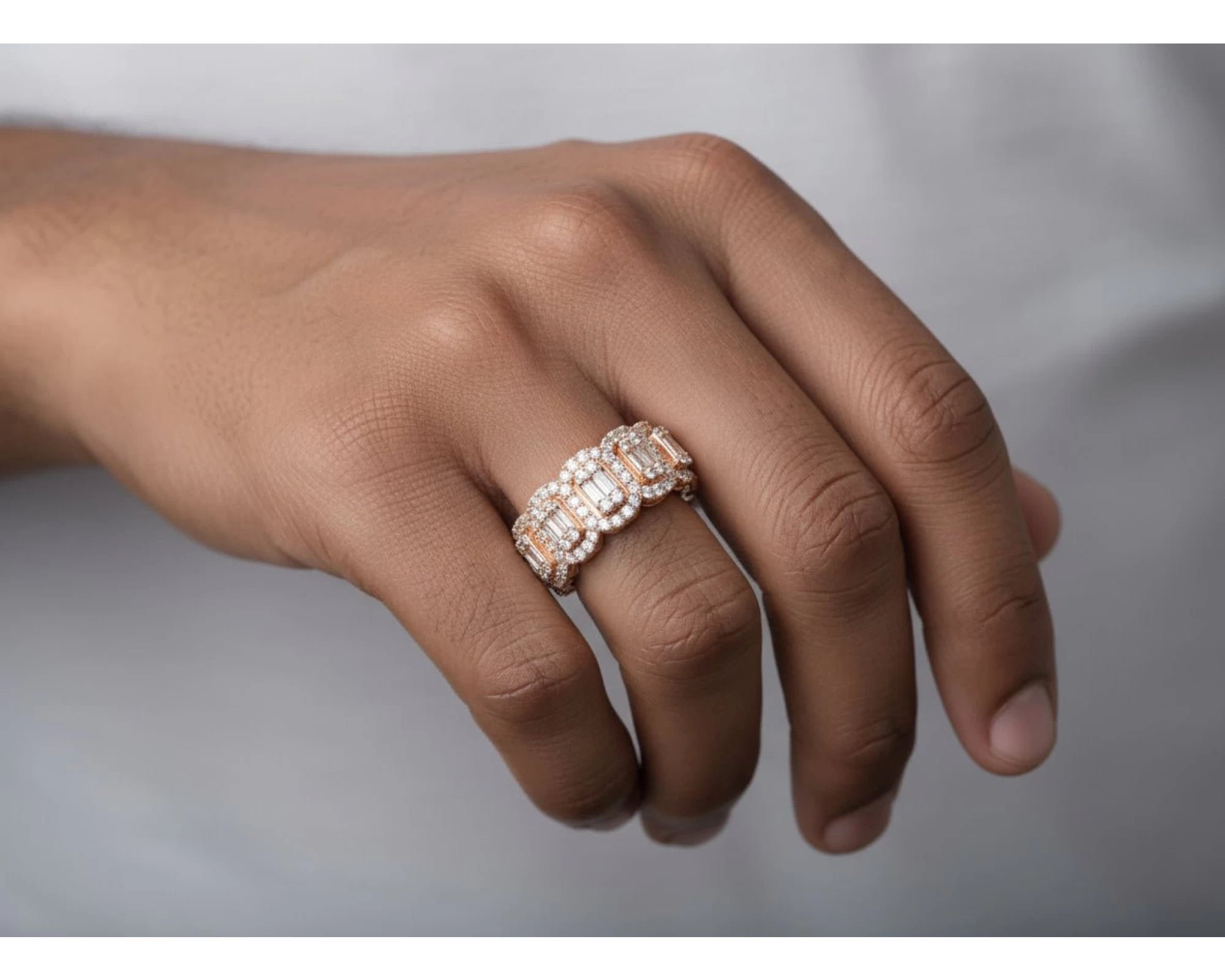 14k Natural Diamond Ring with Emerald-Cut & Round Cluster Design 3.45ct – view 2